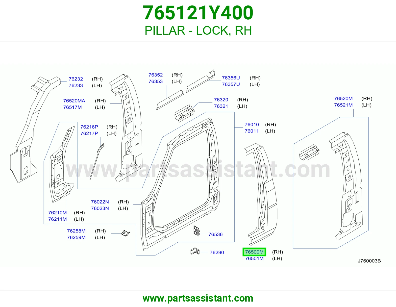 PILLAR - LOCK, RH 765121Y400