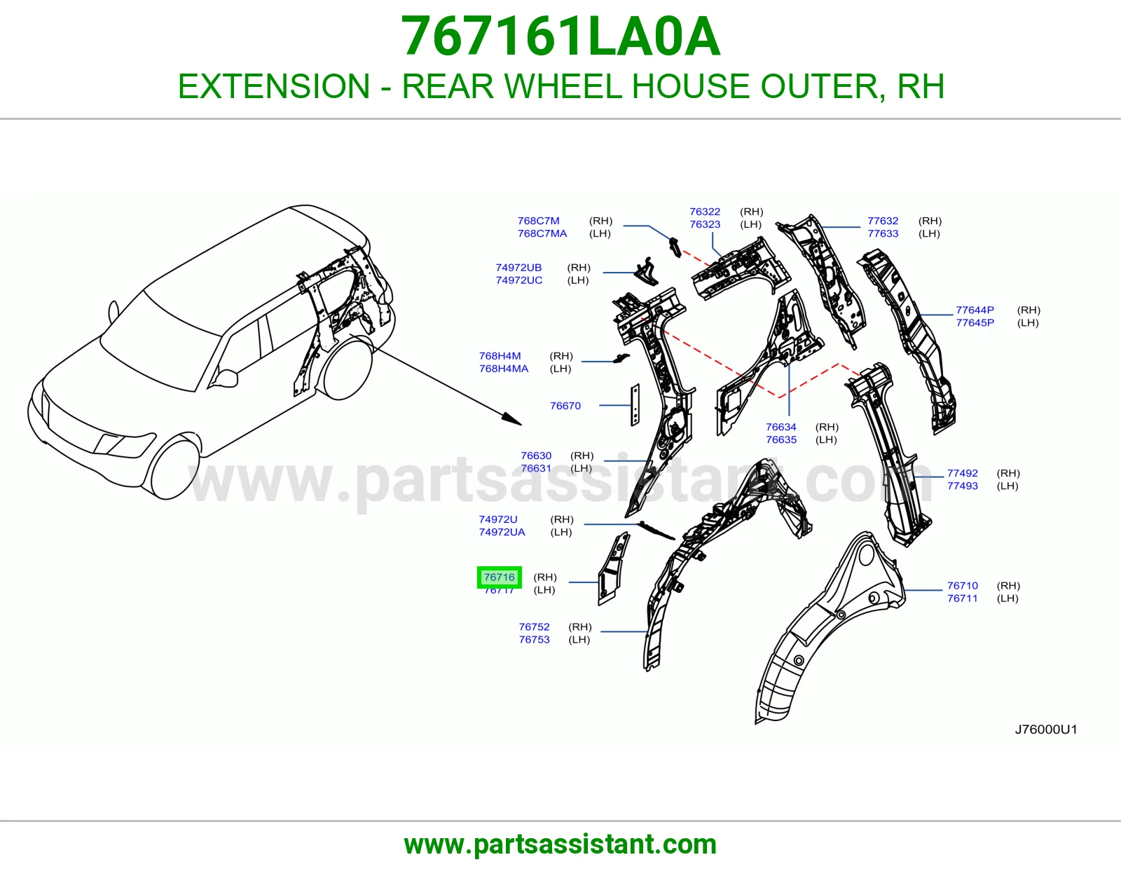 EXTENSION - REAR WHEEL HOUSE OUTER, RH 767161LA0A
