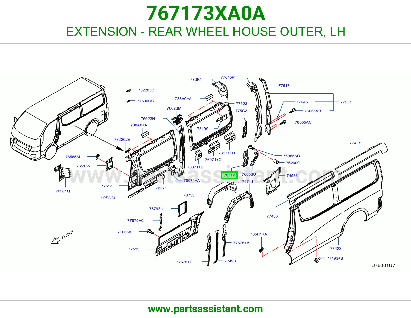 تكملة حوض رفرف خلفي خارجي يسار 767173XA0A