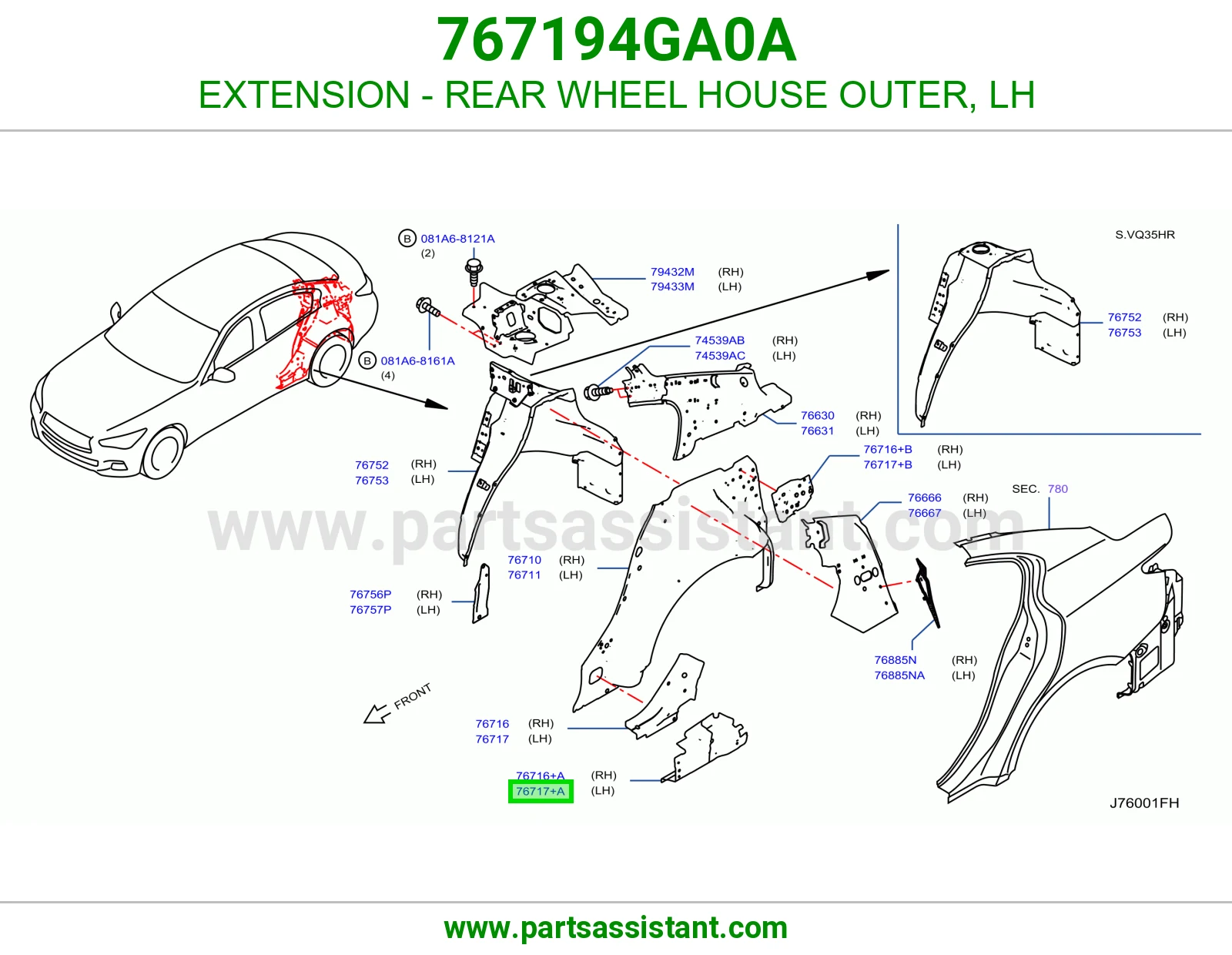 تكملة حوض رفرف خلفي خارجي يسار 767194GA0A