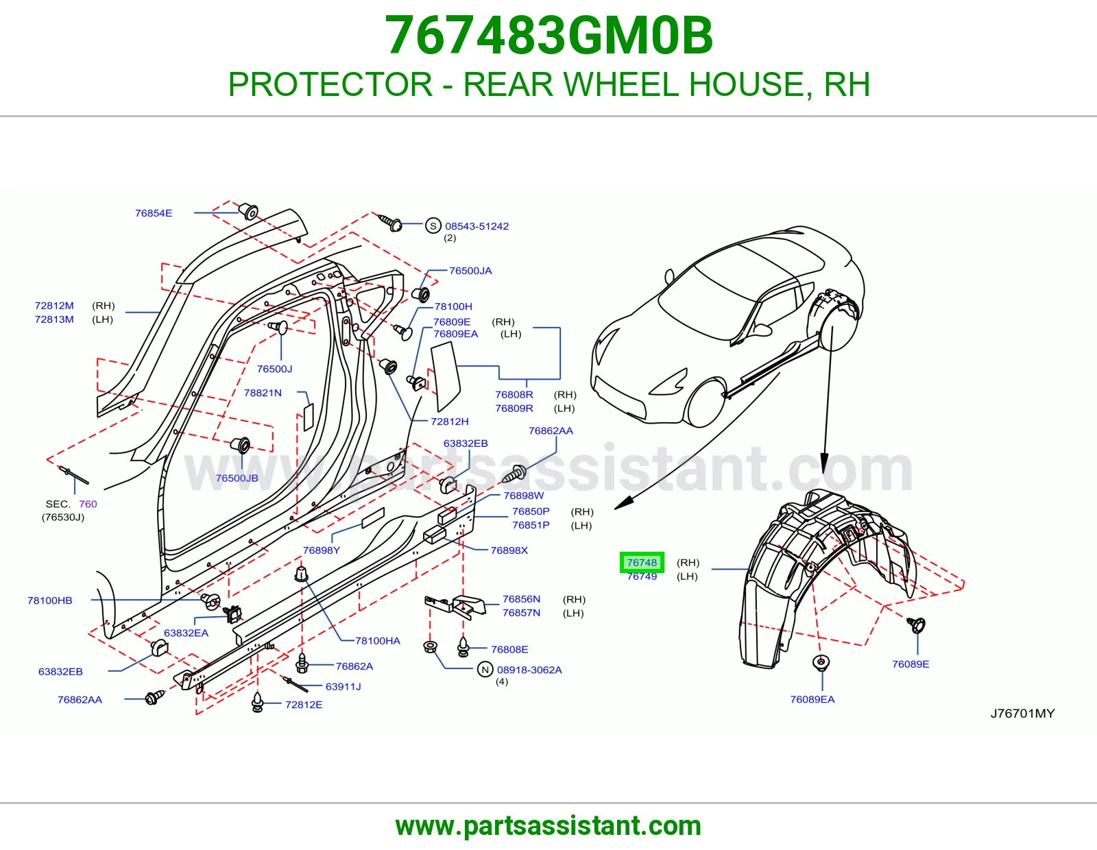 PROTECTOR - REAR WHEEL HOUSE, RH 767483GM0B