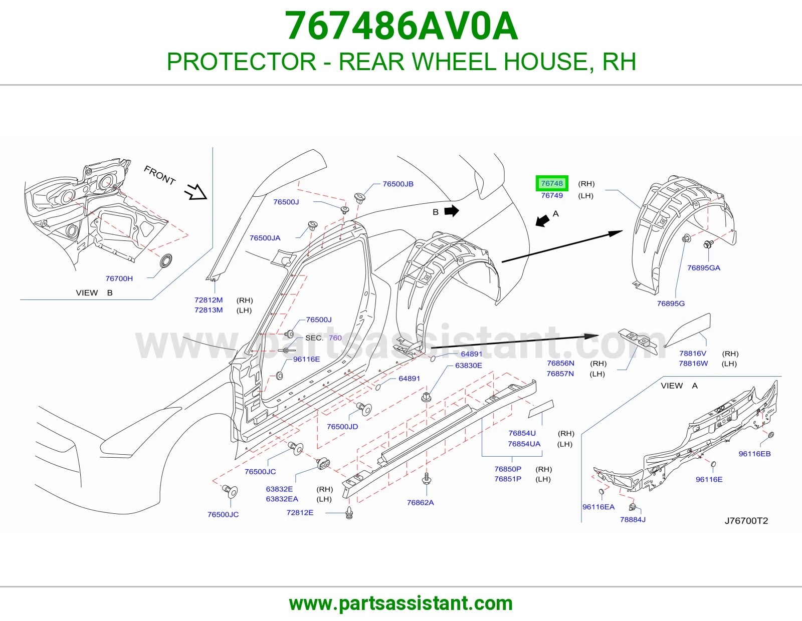 PROTECTOR - REAR WHEEL HOUSE, RH 767486AV0A
