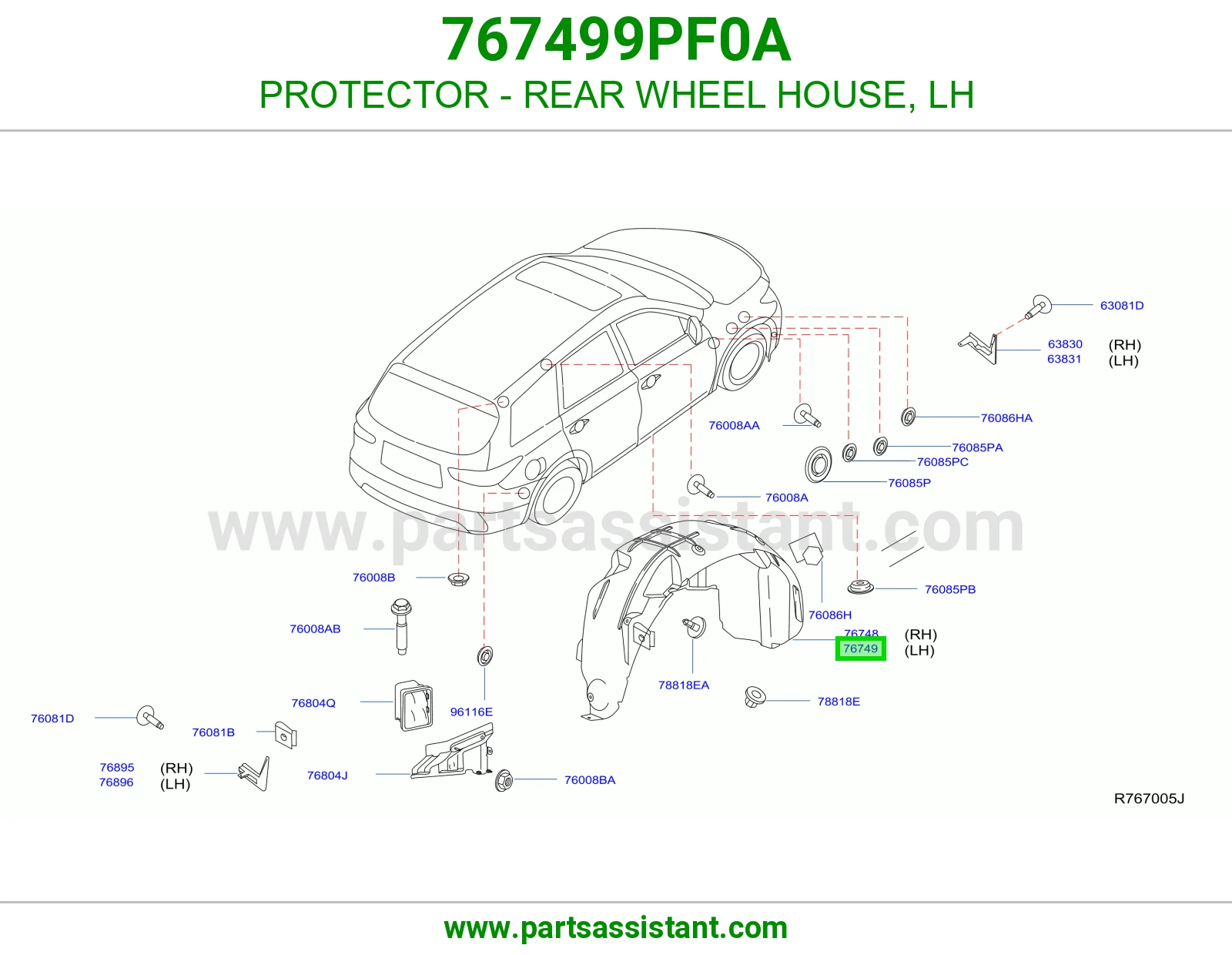 بطانه فوق كفر خلفي يسار 767499PF0A