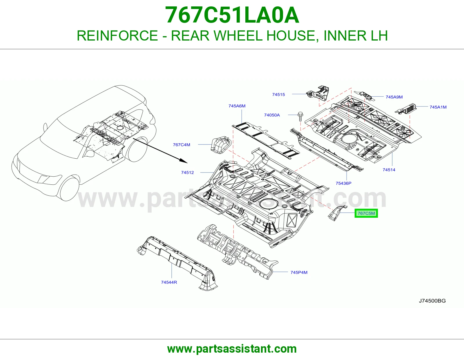 تقوية حوض رفرف خلفي داخلي يسار 767C51LA0A