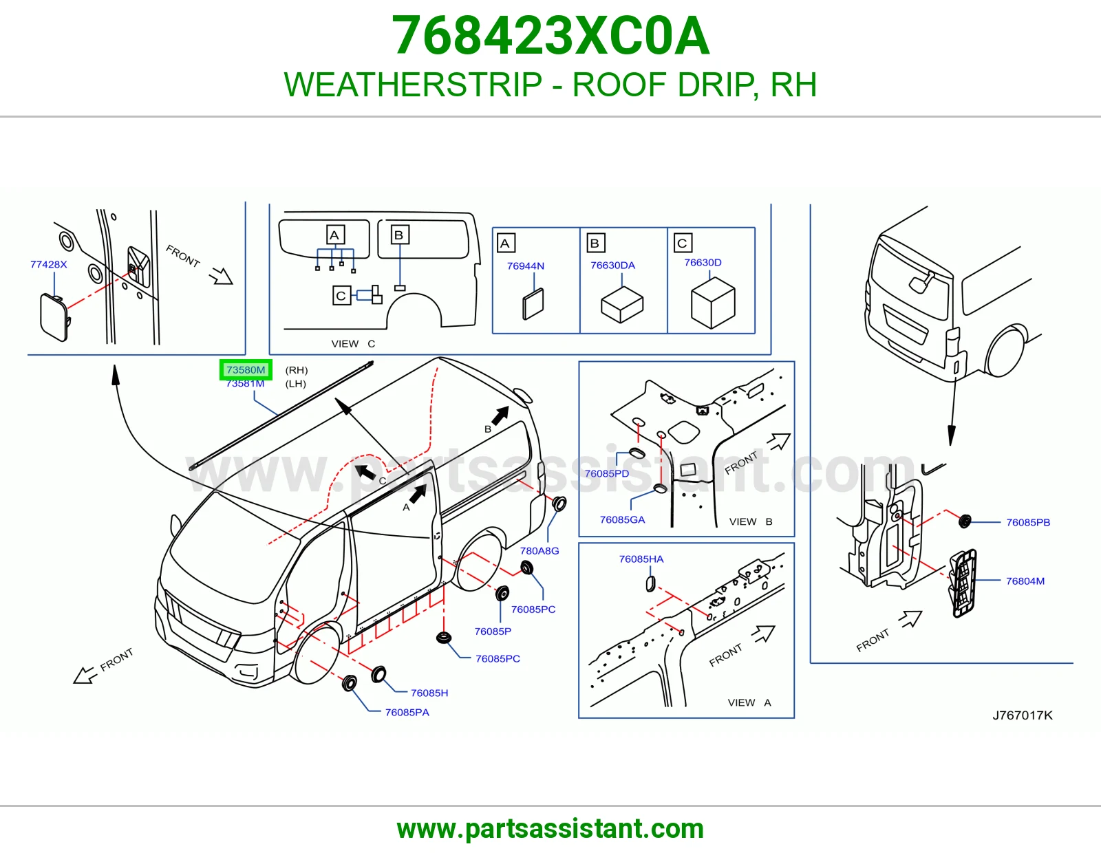 ربل زيق سقف يمين 768423XC0A