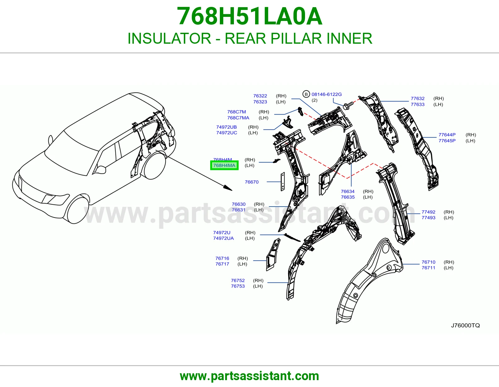 عازل قائم خلفي داخلي 768H51LA0A