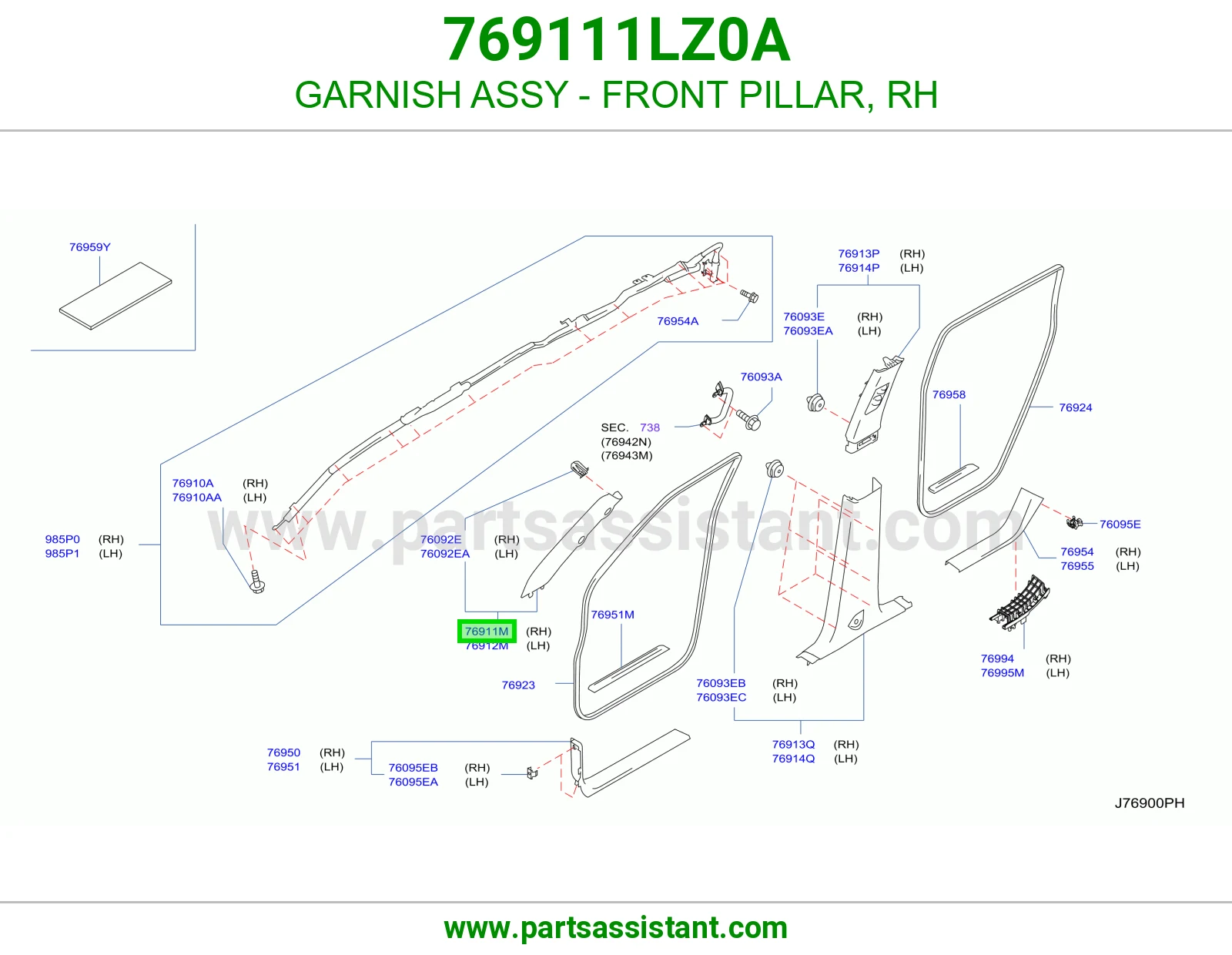 GARNISH ASSY - FRONT PILLAR, RH 769111LZ0A