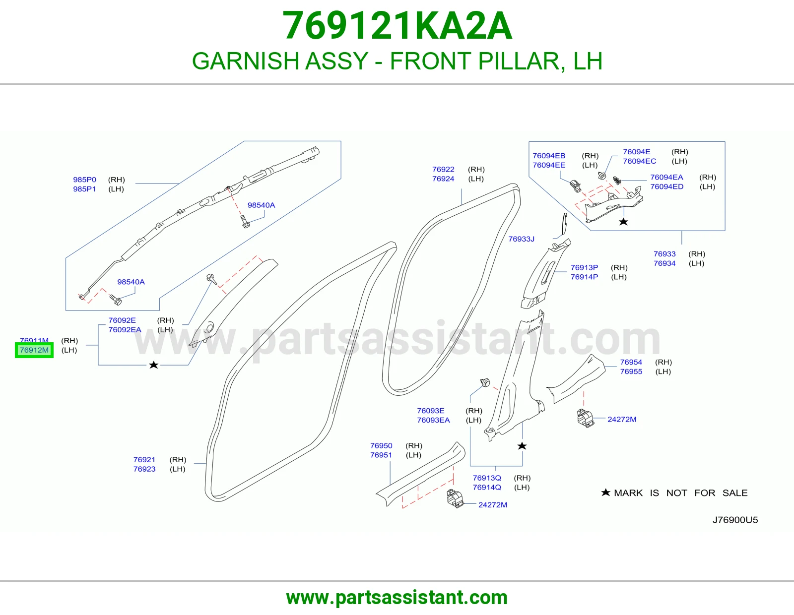 GARNISH ASSY - FRONT PILLAR, LH 769121KA2A