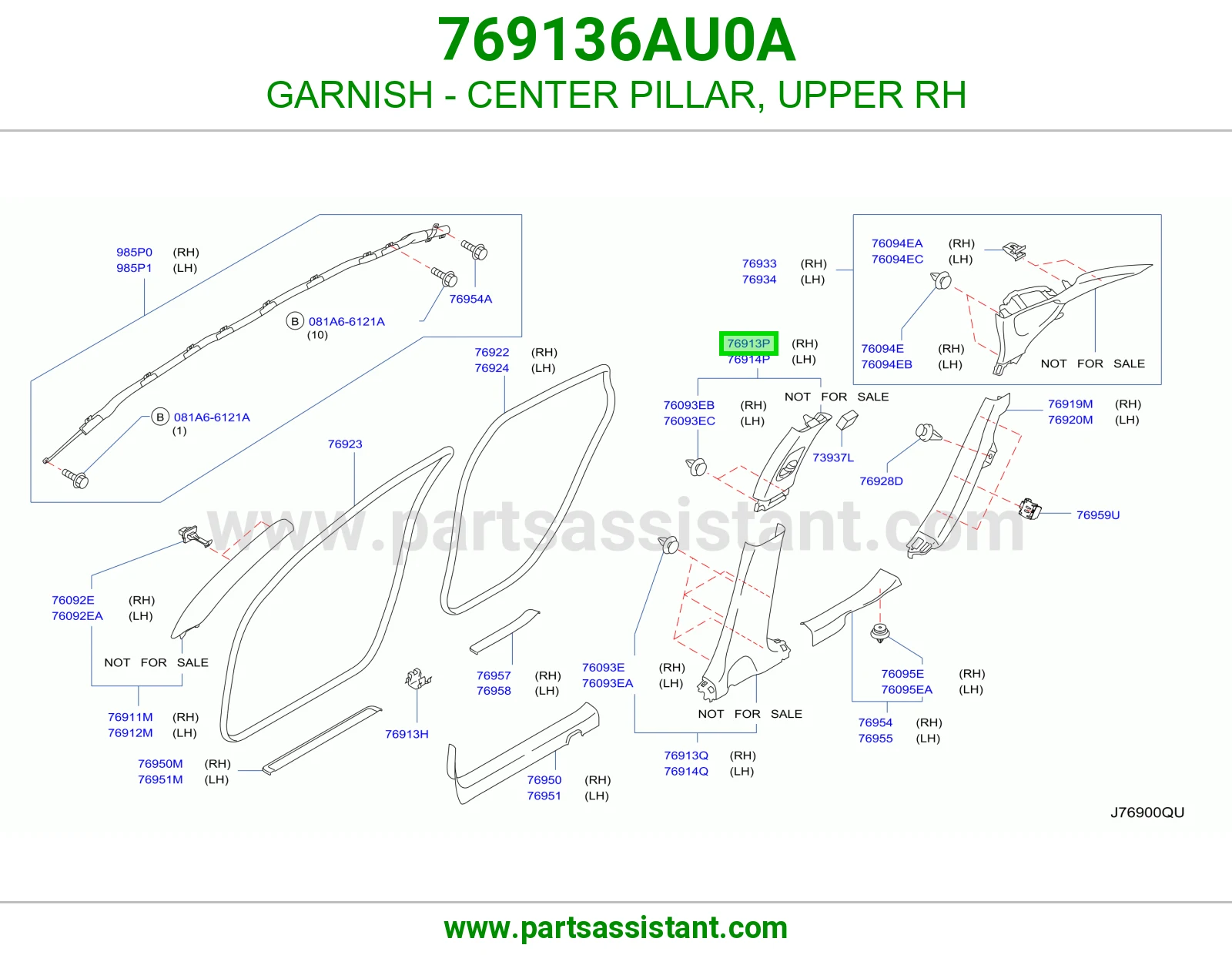 GARNISH - CENTER PILLAR, UPPER RH 769136AU0A
