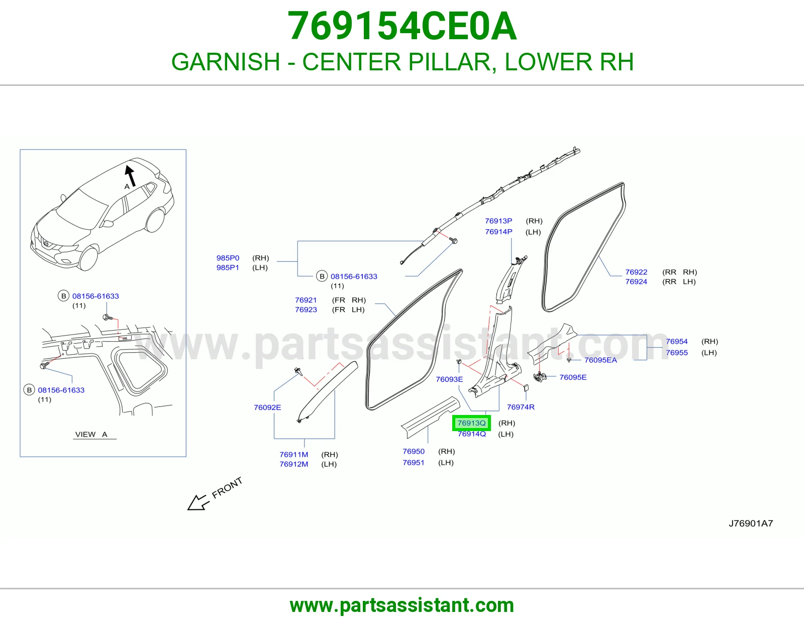 GARNISH - CENTER PILLAR, LOWER RH 769154CE0A