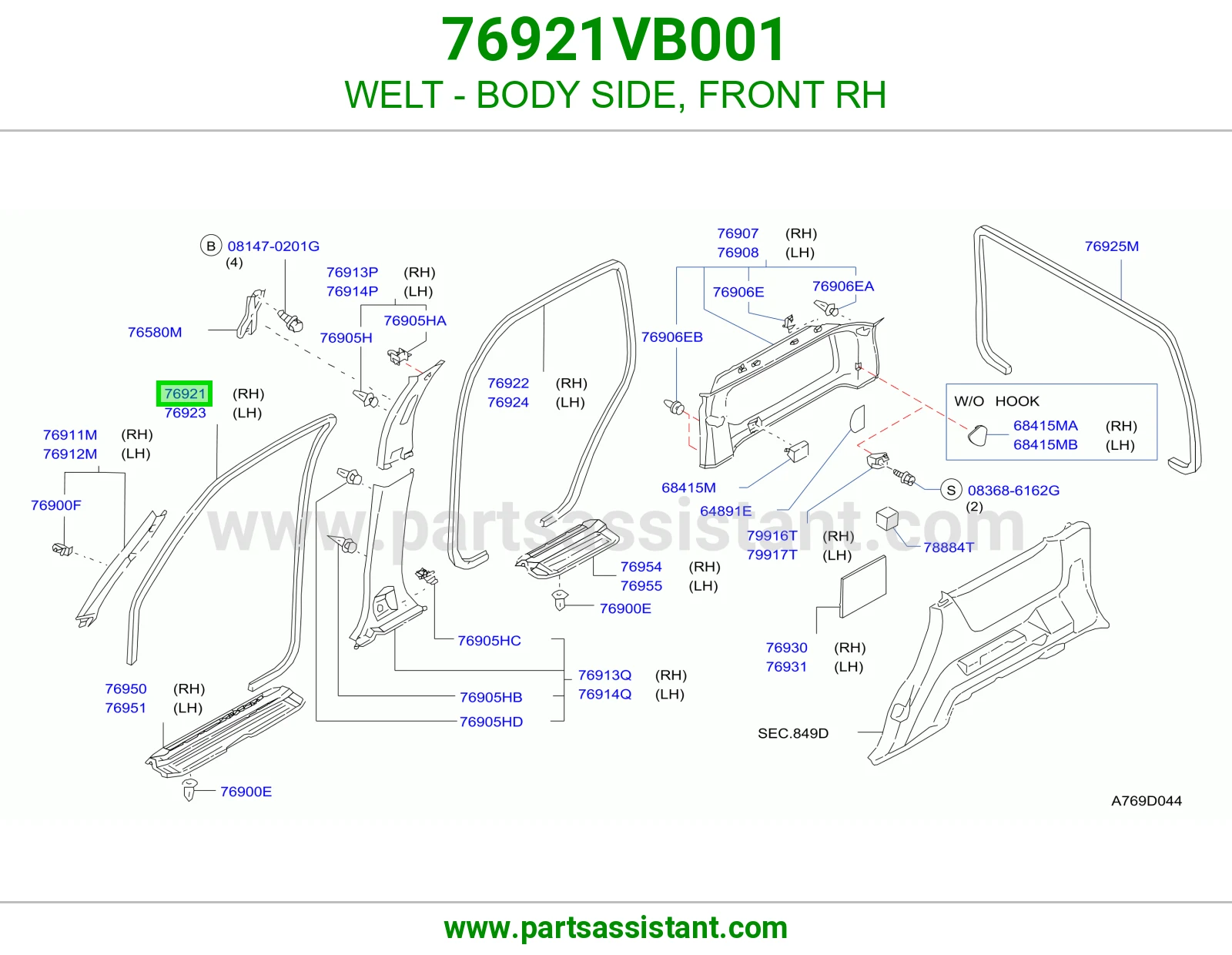 WELT - BODY SIDE, FRONT RH 76921VB001