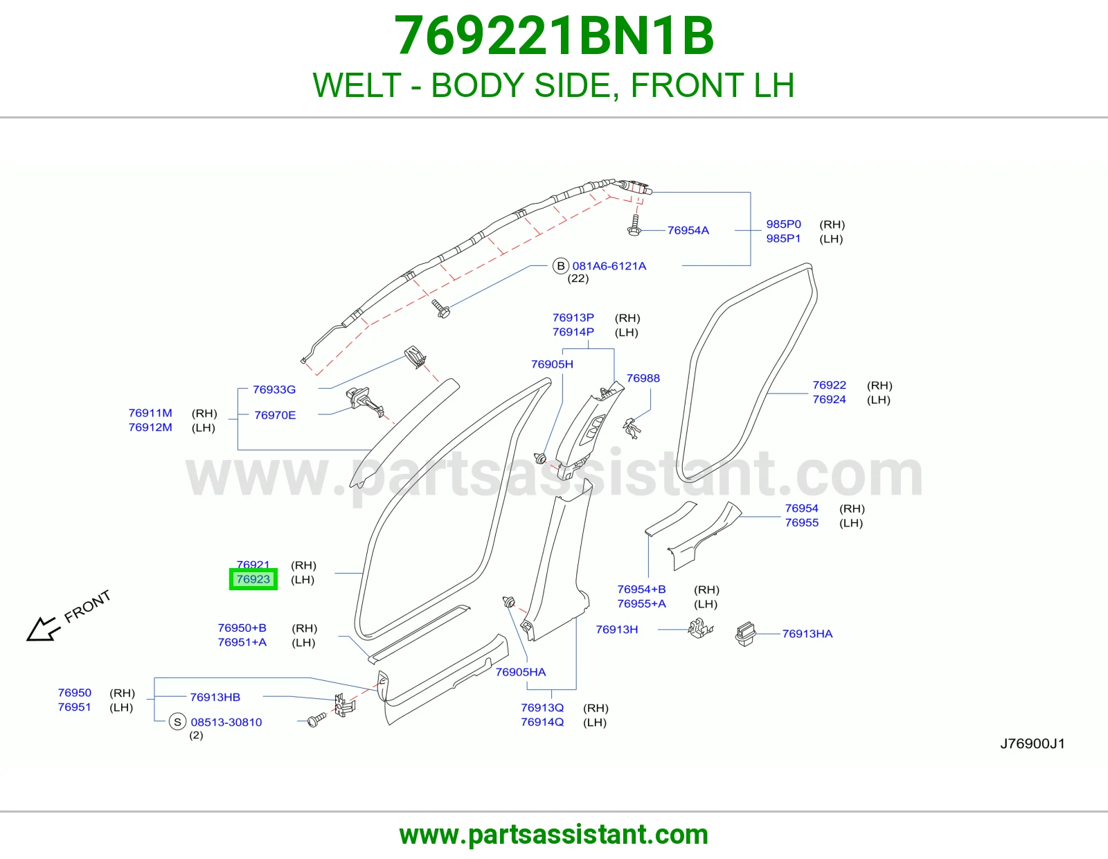 WELT - BODY SIDE, FRONT LH 769221BN1B