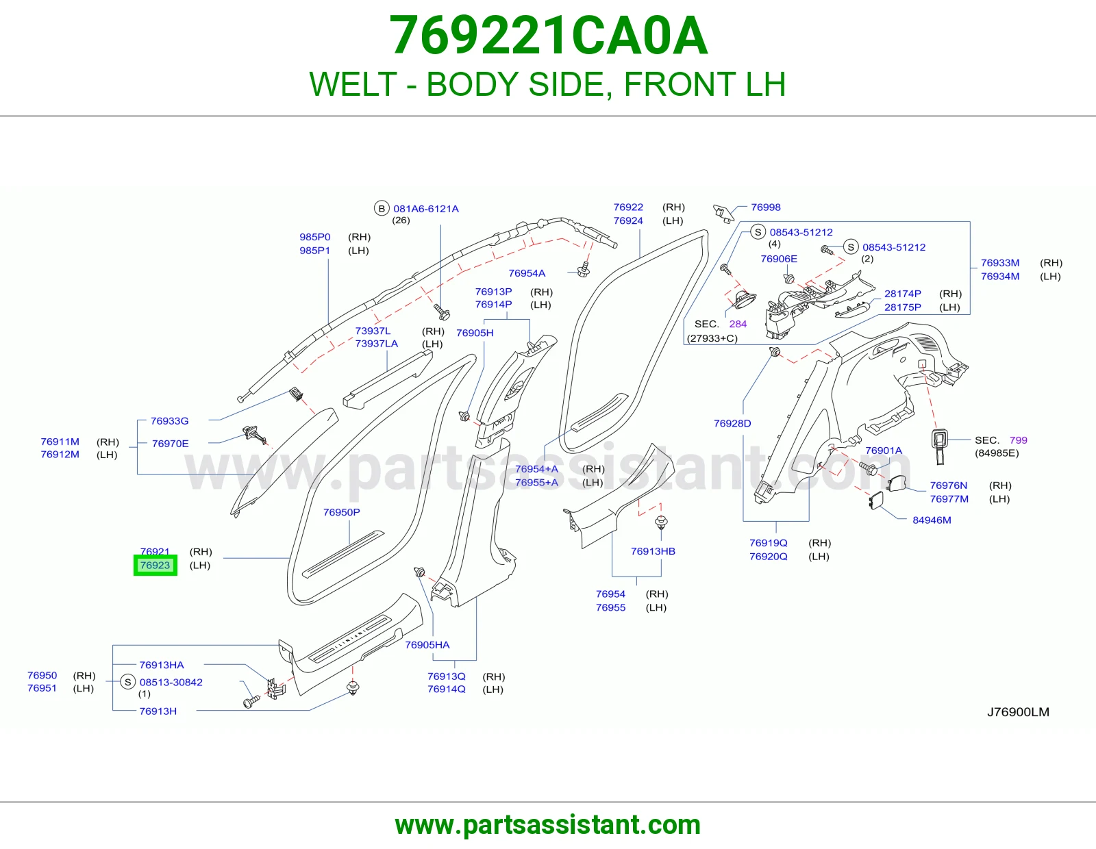 WELT - BODY SIDE, FRONT LH 769221CA0A