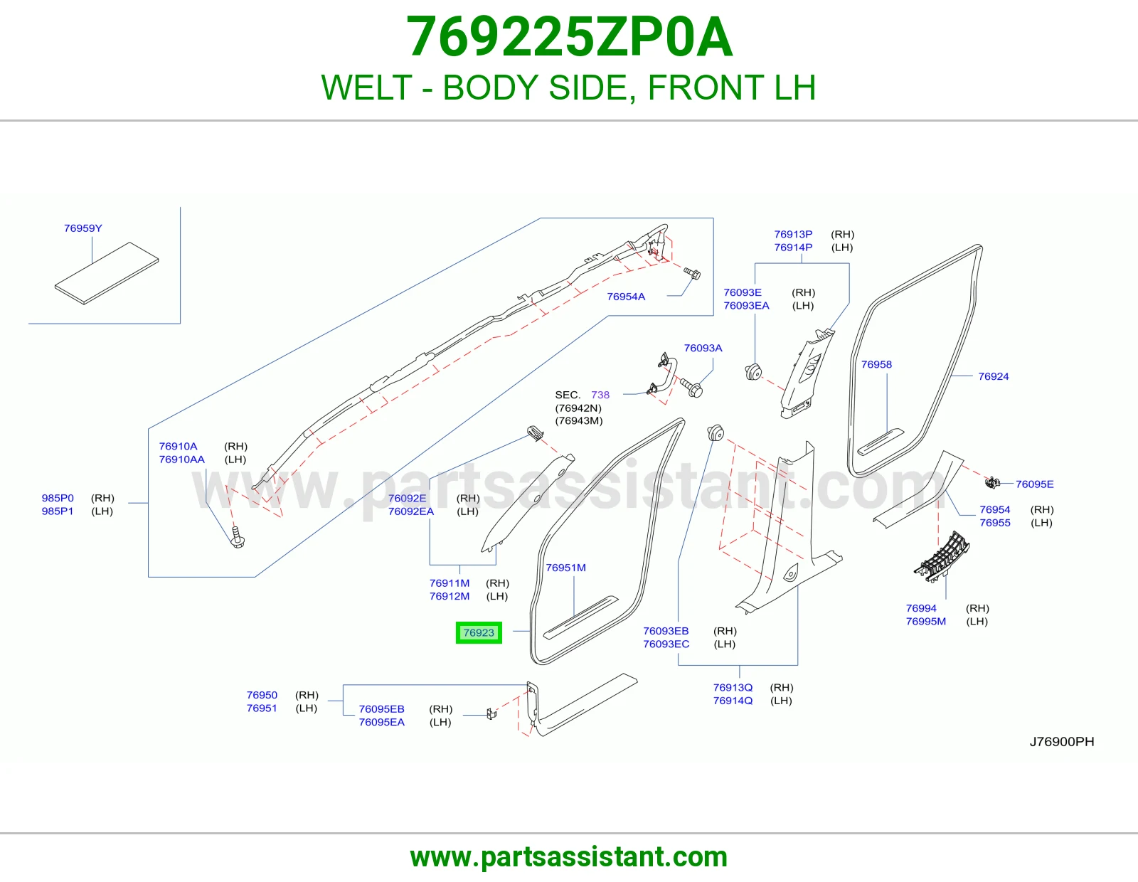 WELT - BODY SIDE, FRONT LH 769225ZP0A