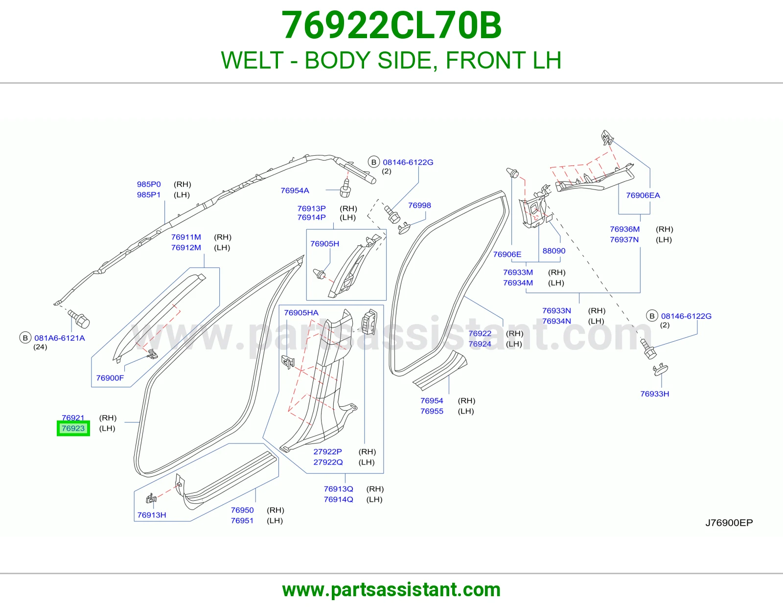 WELT - BODY SIDE, FRONT LH 76922CL70B