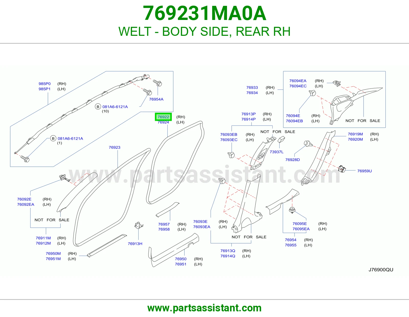 WELT - BODY SIDE, REAR RH 769231MA0A