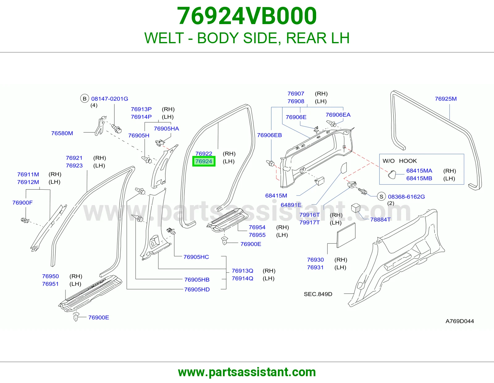 WELT - BODY SIDE, REAR LH 76924VB000
