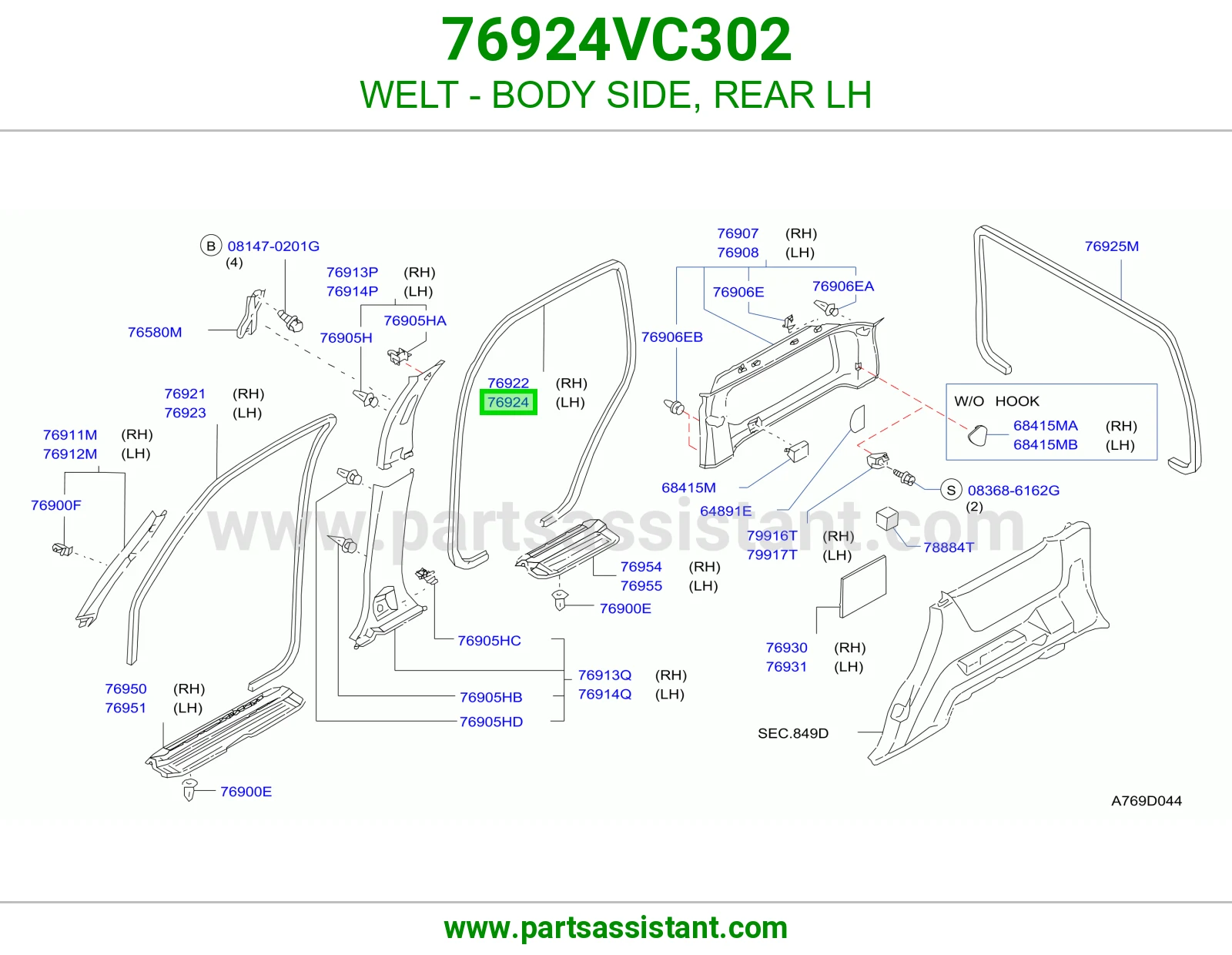WELT - BODY SIDE, REAR LH 76924VC302