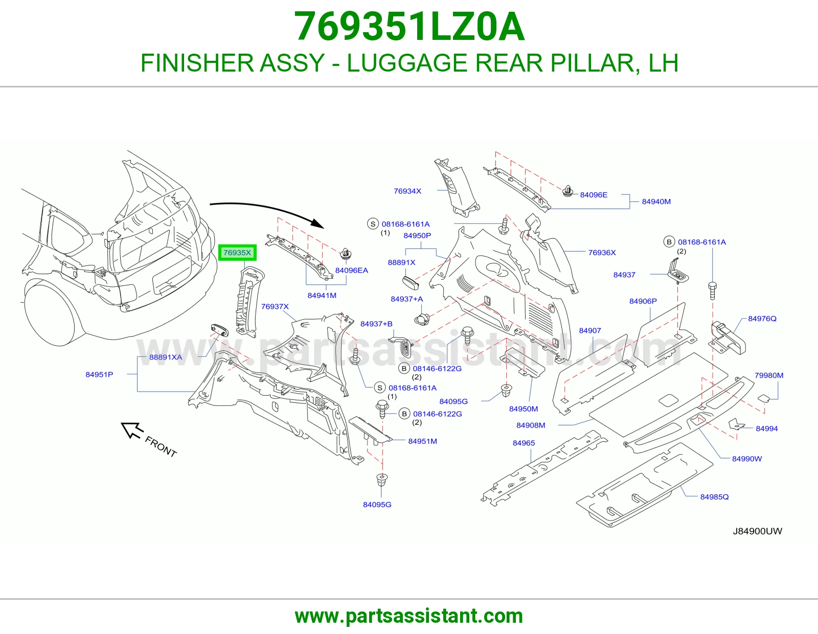 FINISHER ASSY - LUGGAGE REAR PILLAR, LH 769351LZ0A