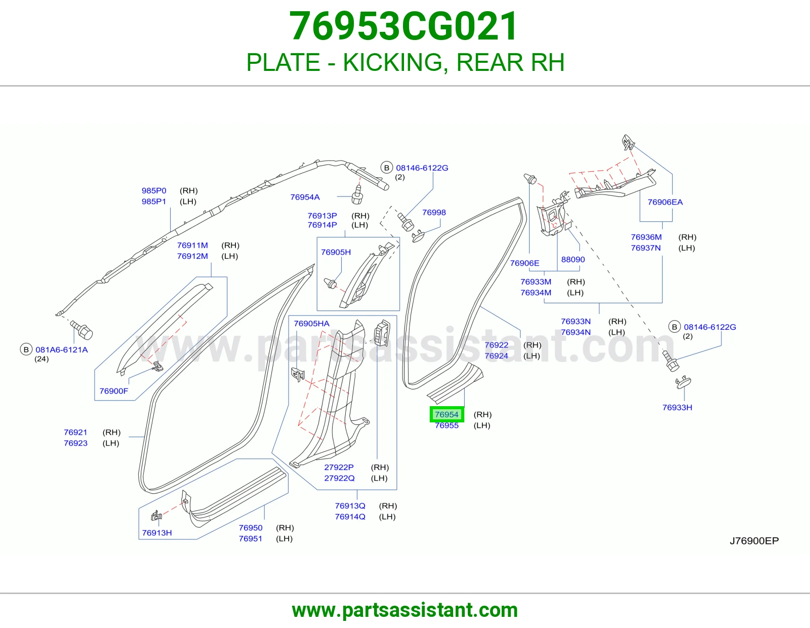 PLATE - KICKING, REAR RH 76953CG021