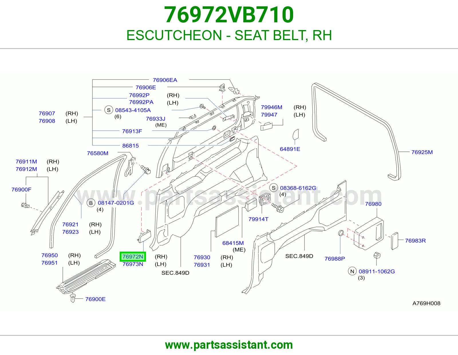 ESCUTCHEON - SEAT BELT, RH 76972VB710