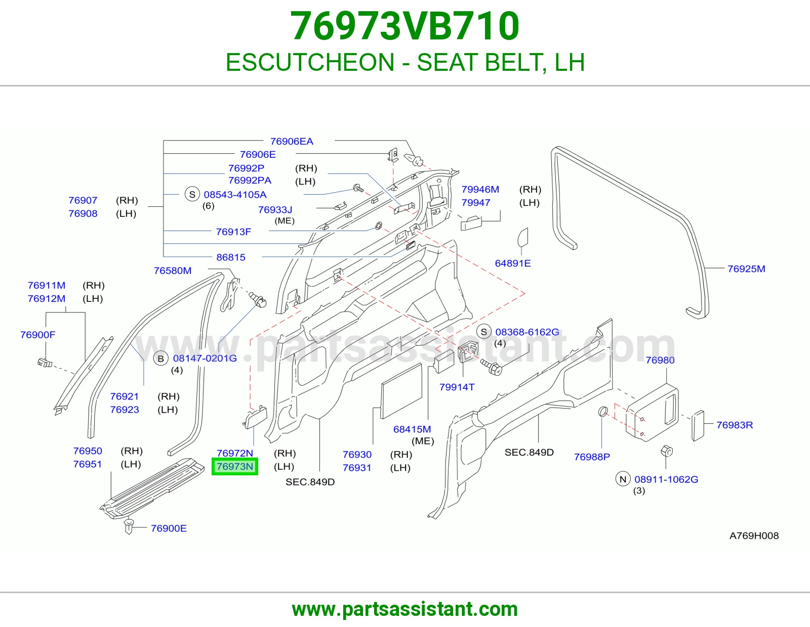 ESCUTCHEON - SEAT BELT, LH 76973VB710
