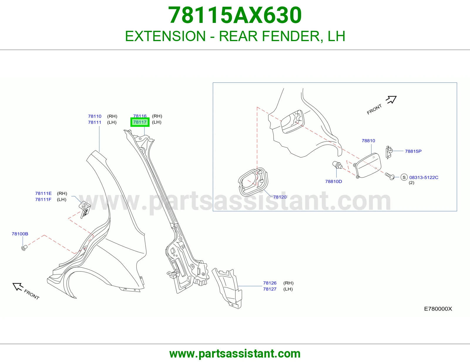تكملة رفرف خلفي يسار 78115AX630