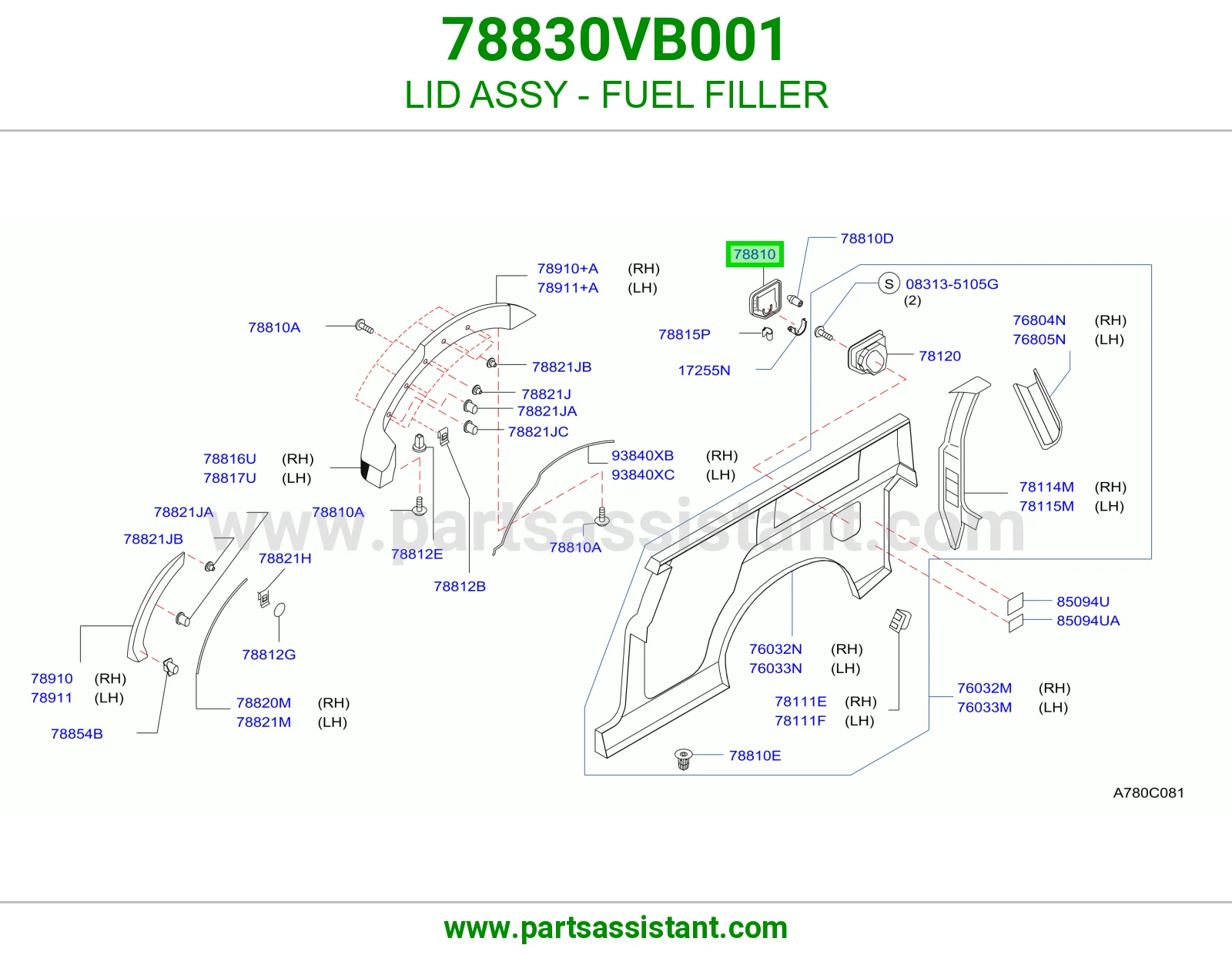 LID ASSY - FUEL FILLER 78830VB001