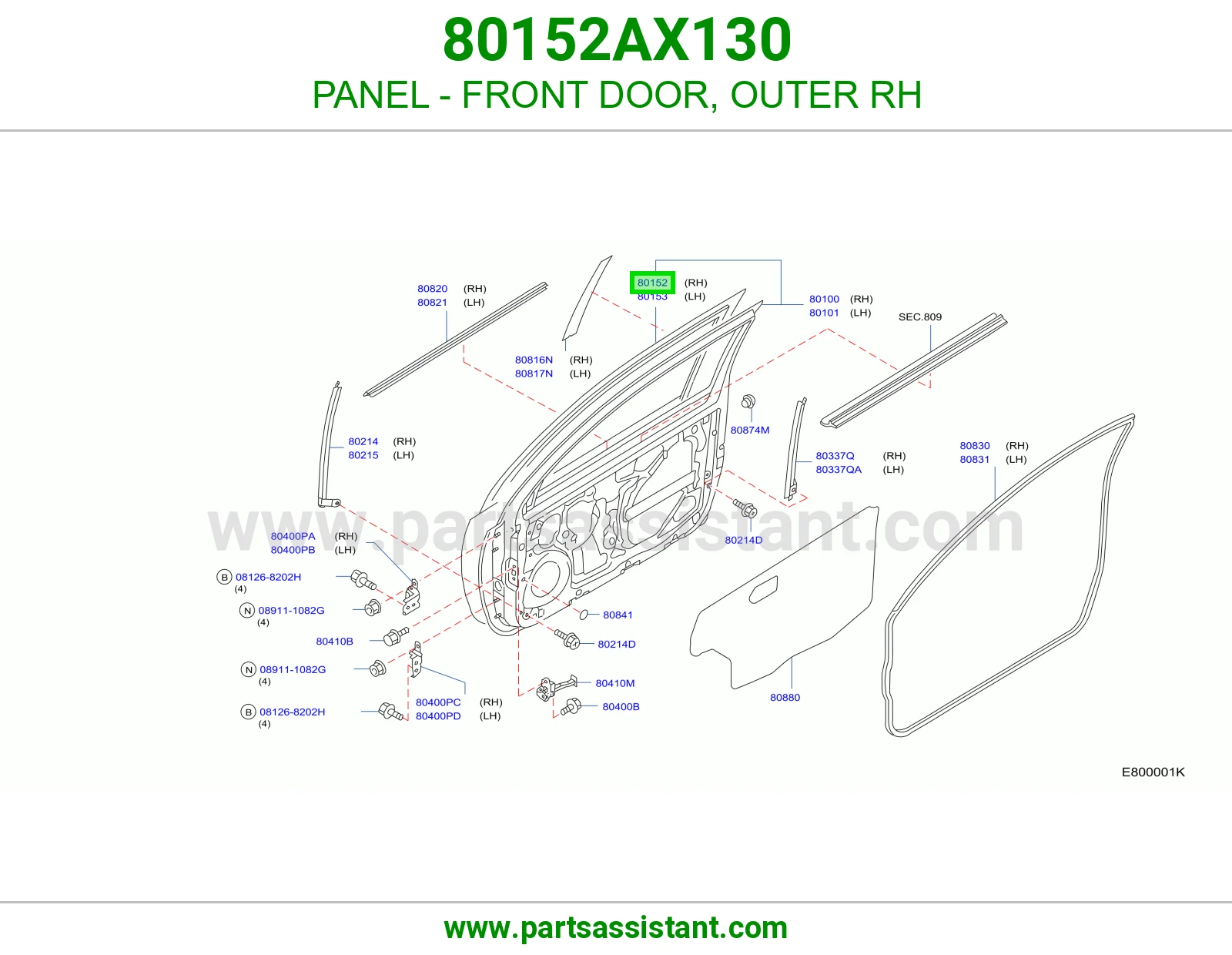 قشره باب امامي يمين 80152AX130
