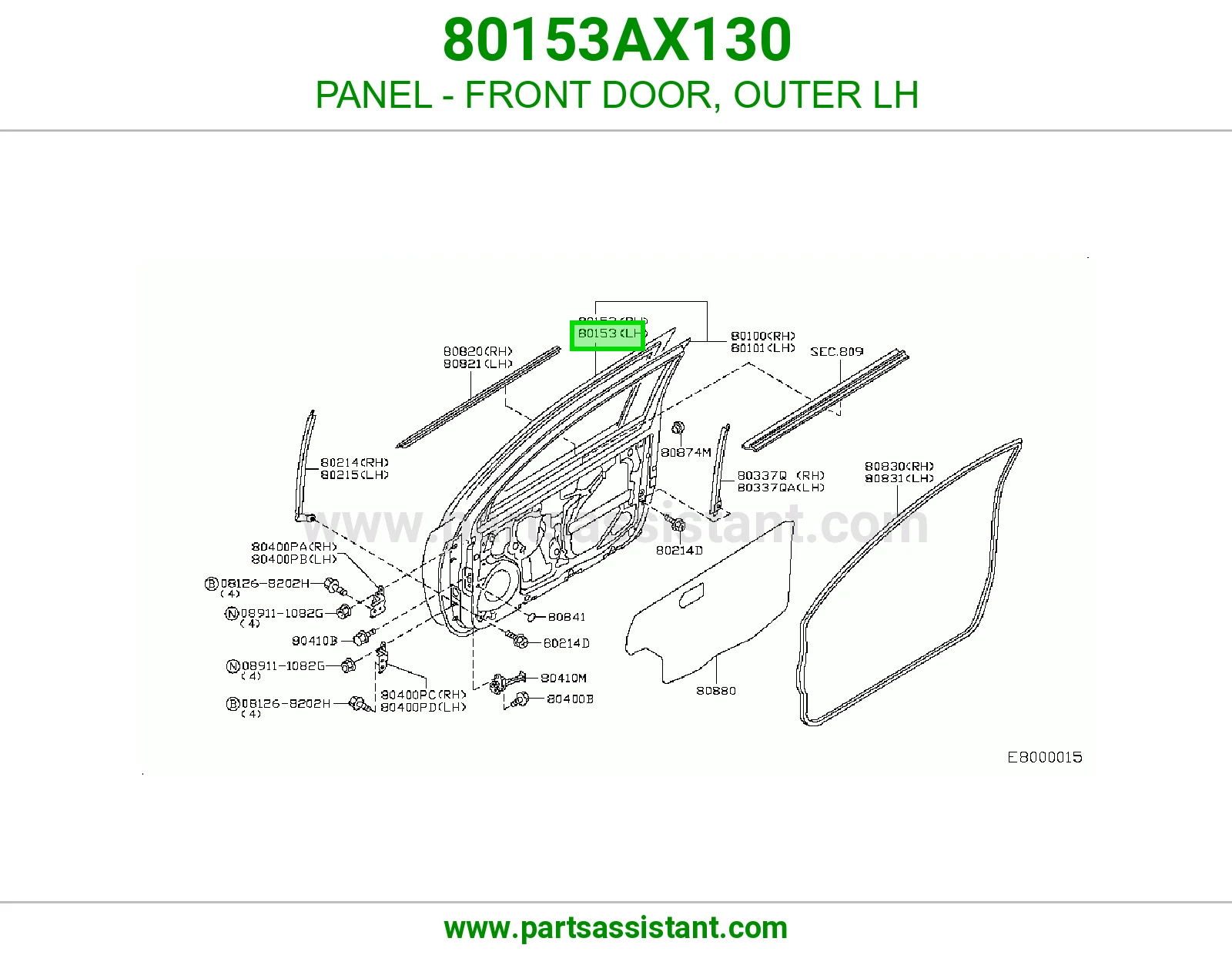 قشره باب امامي يسار 80153AX130