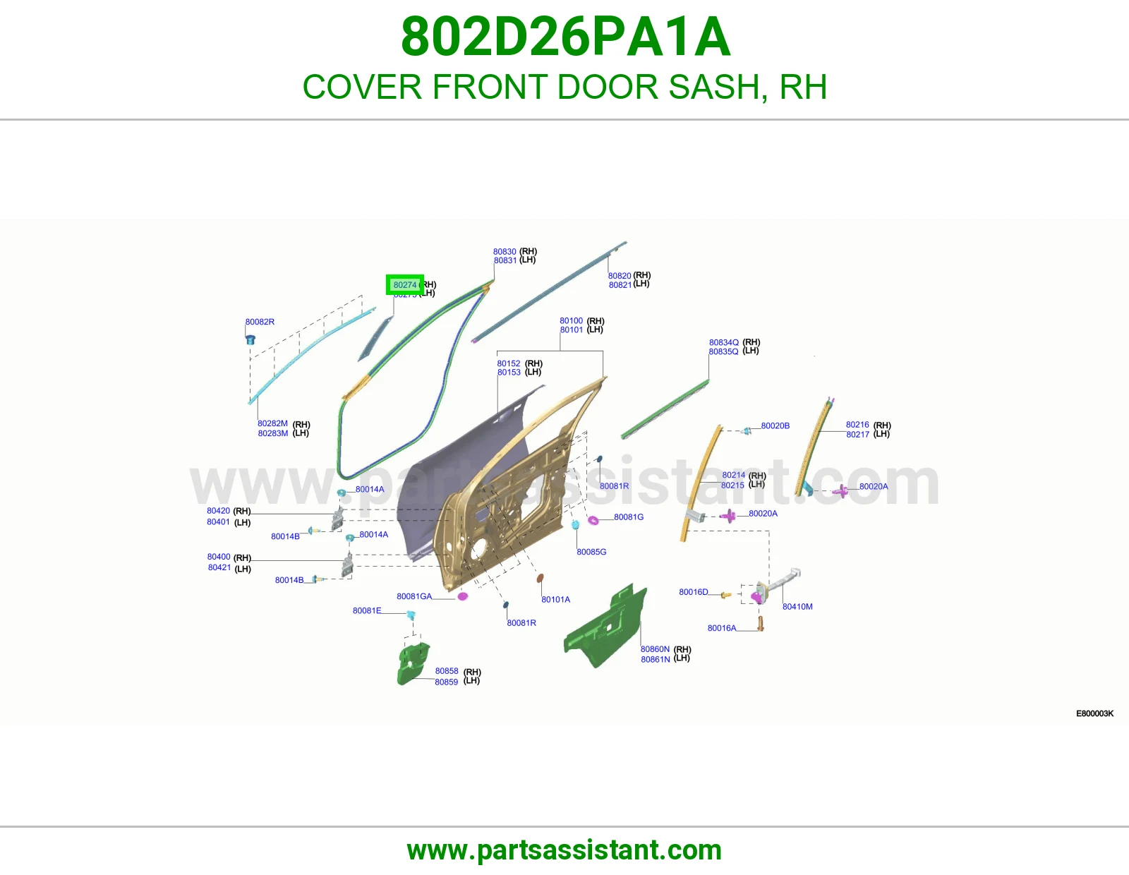 غطاء برواز باب أمامي يمين 802D26PA1A