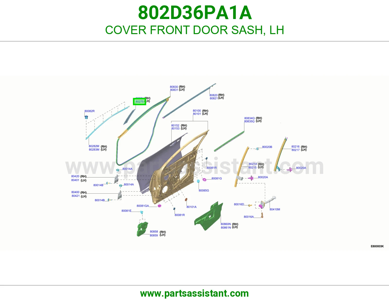 غطاء برواز باب أمامي يسار 802D36PA1A