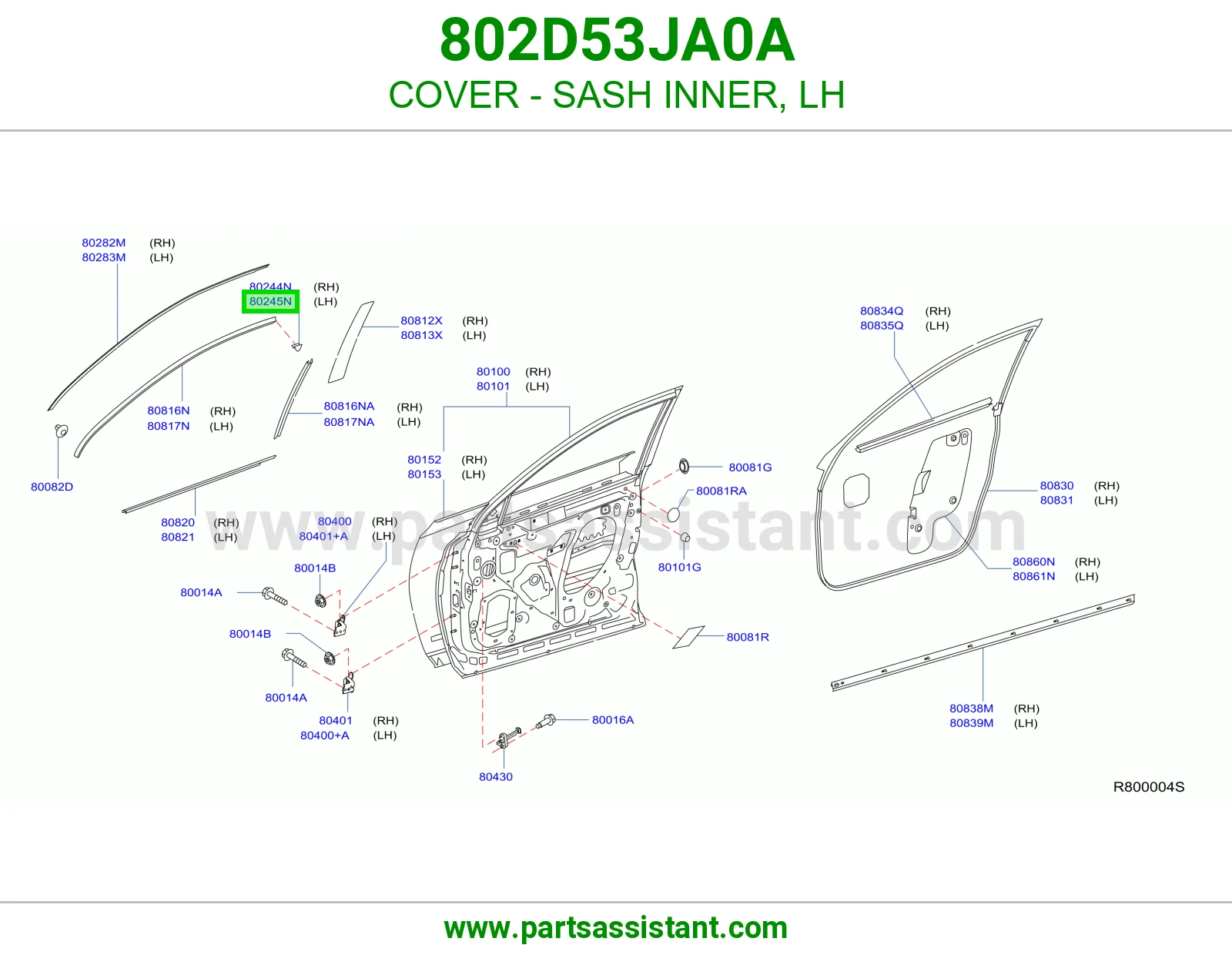 COVER - SASH INNER, LH 802D53JA0A