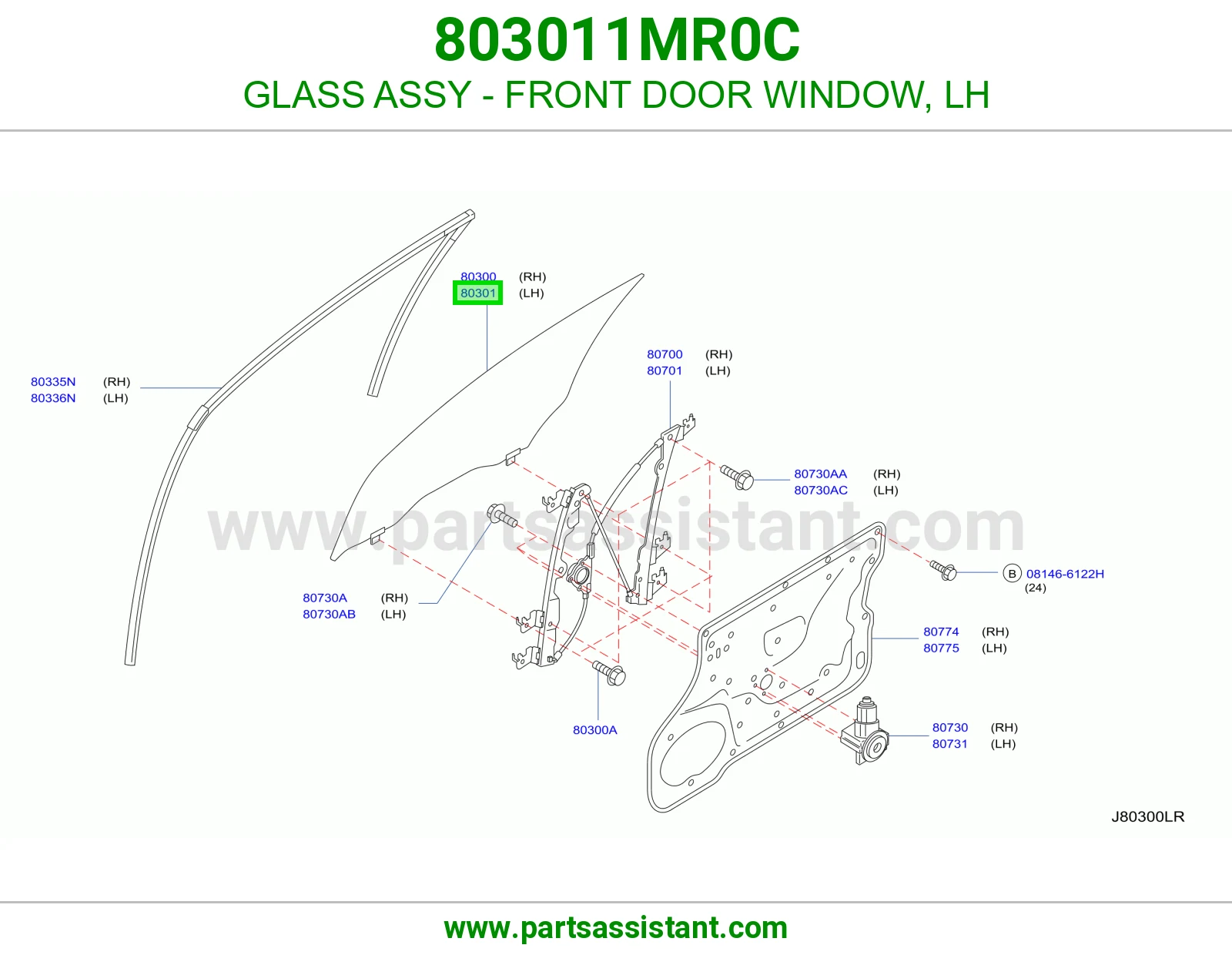 GLASS ASSY - FRONT DOOR WINDOW, LH 803011MR0C