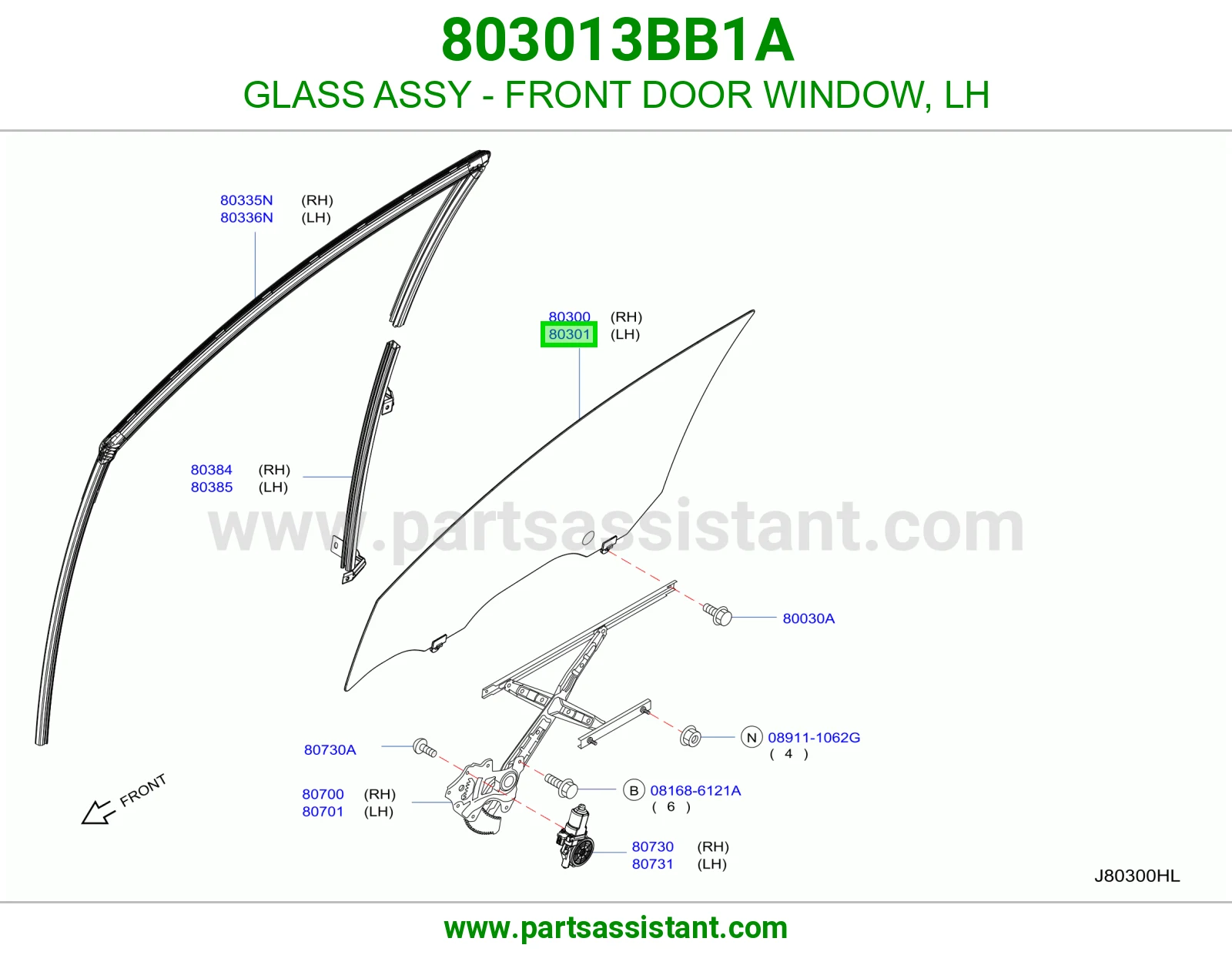 GLASS ASSY - FRONT DOOR WINDOW, LH 803013BB1A