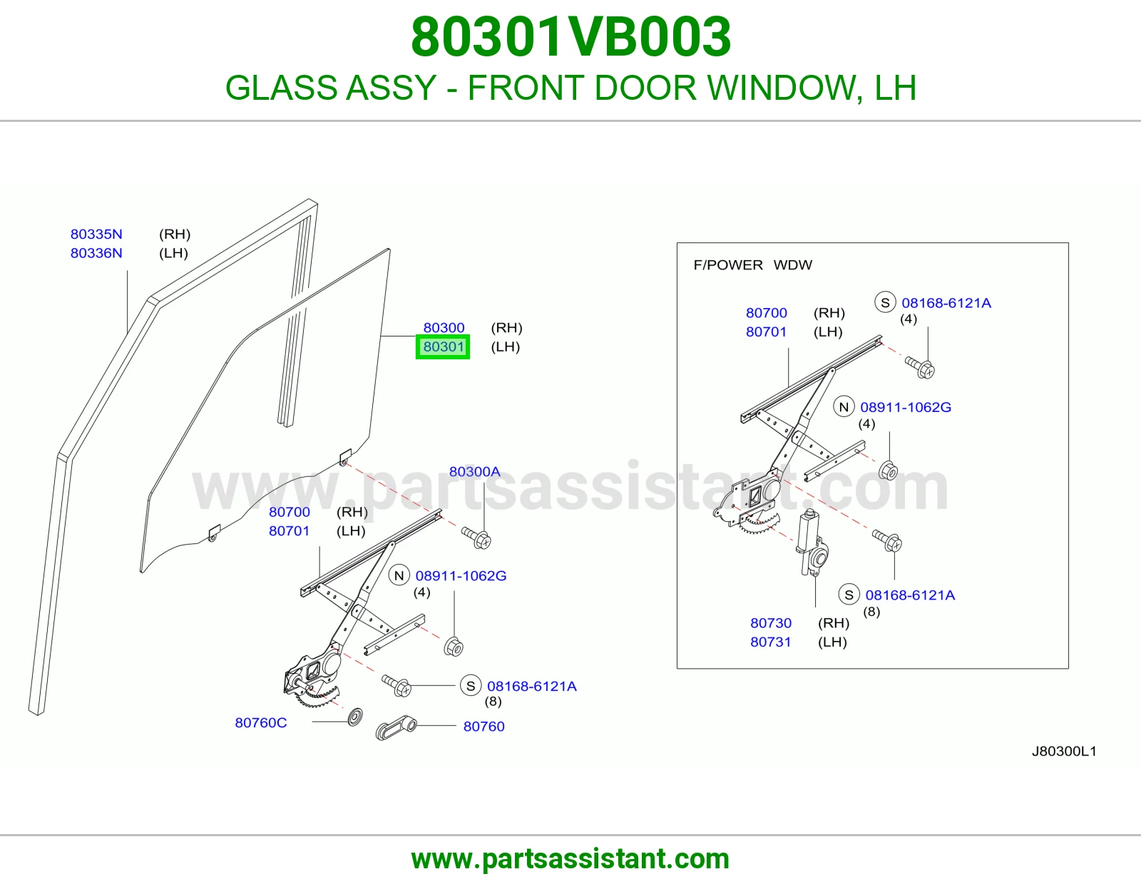 GLASS ASSY - FRONT DOOR WINDOW, LH 80301VB003