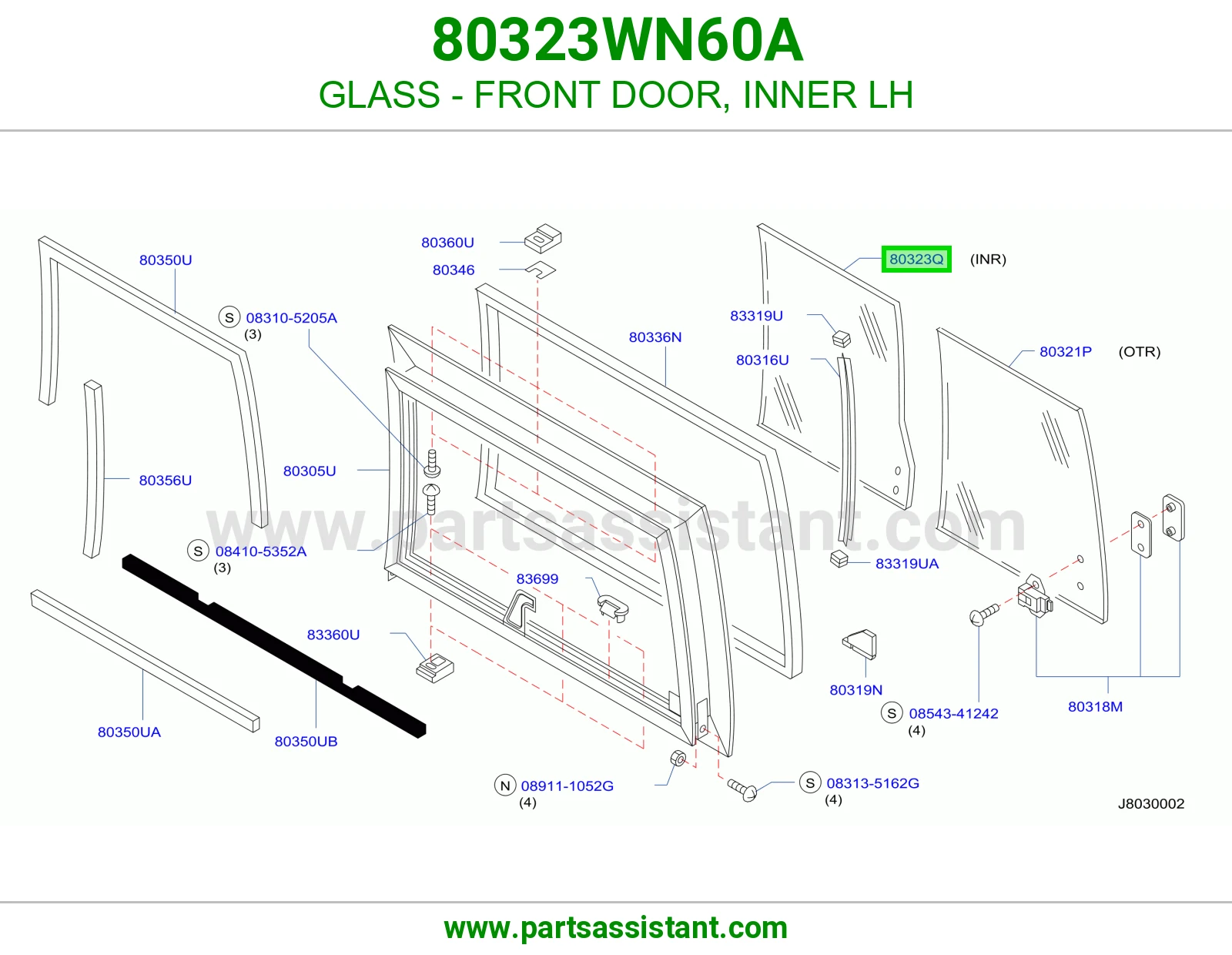 GLASS - FRONT DOOR, INNER LH 80323WN60A