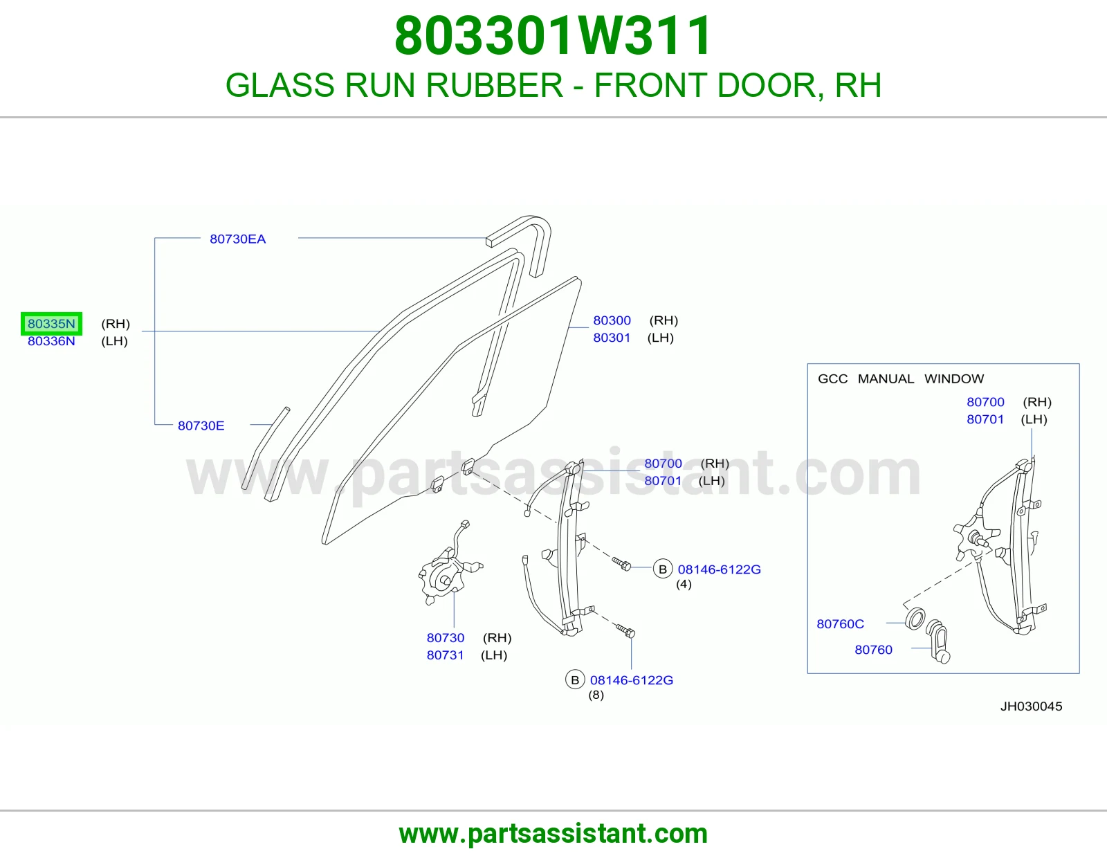GLASS RUN RUBBER - FRONT DOOR, RH 803301W311