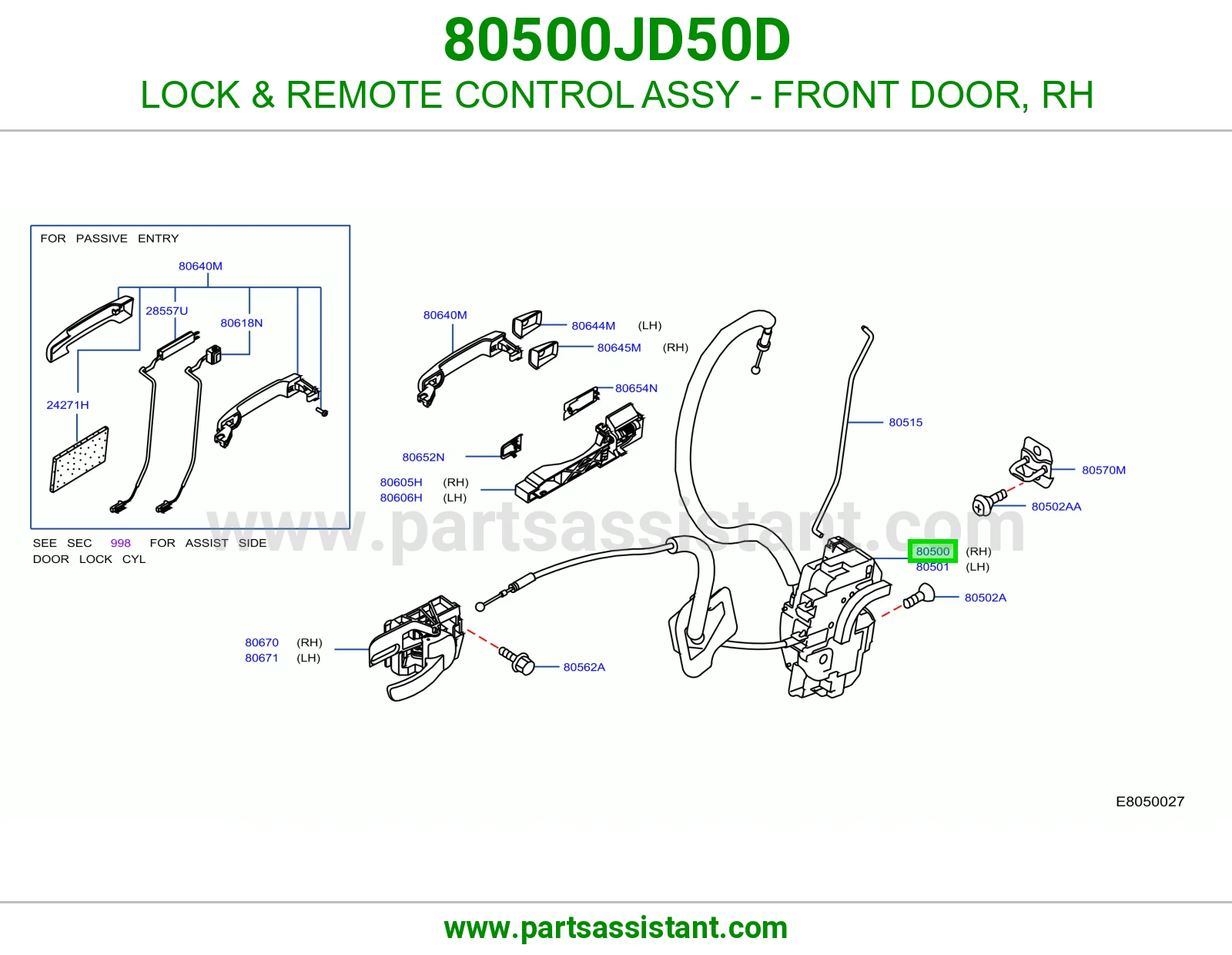 قفل باب امامي يمين 80500JD50D