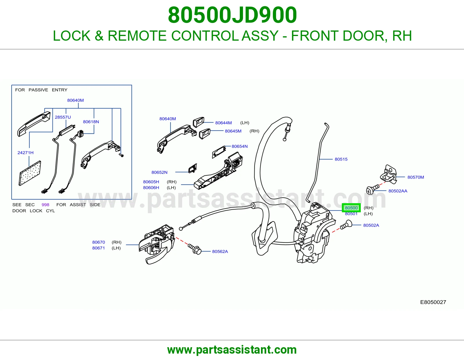 قفل باب امامي يمين 80500JD900