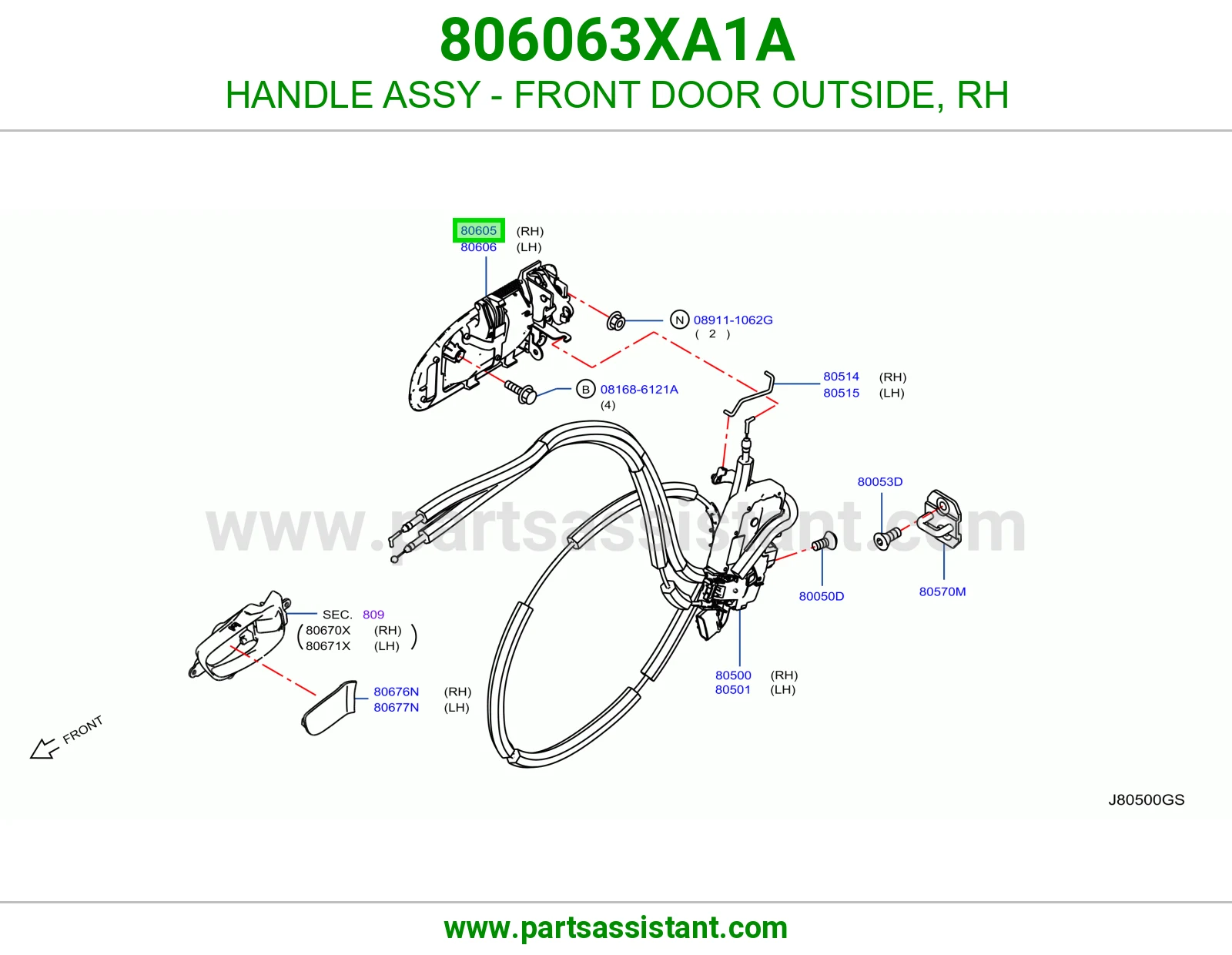 HANDLE ASSY - FRONT DOOR OUTSIDE, RH 806063XA1A