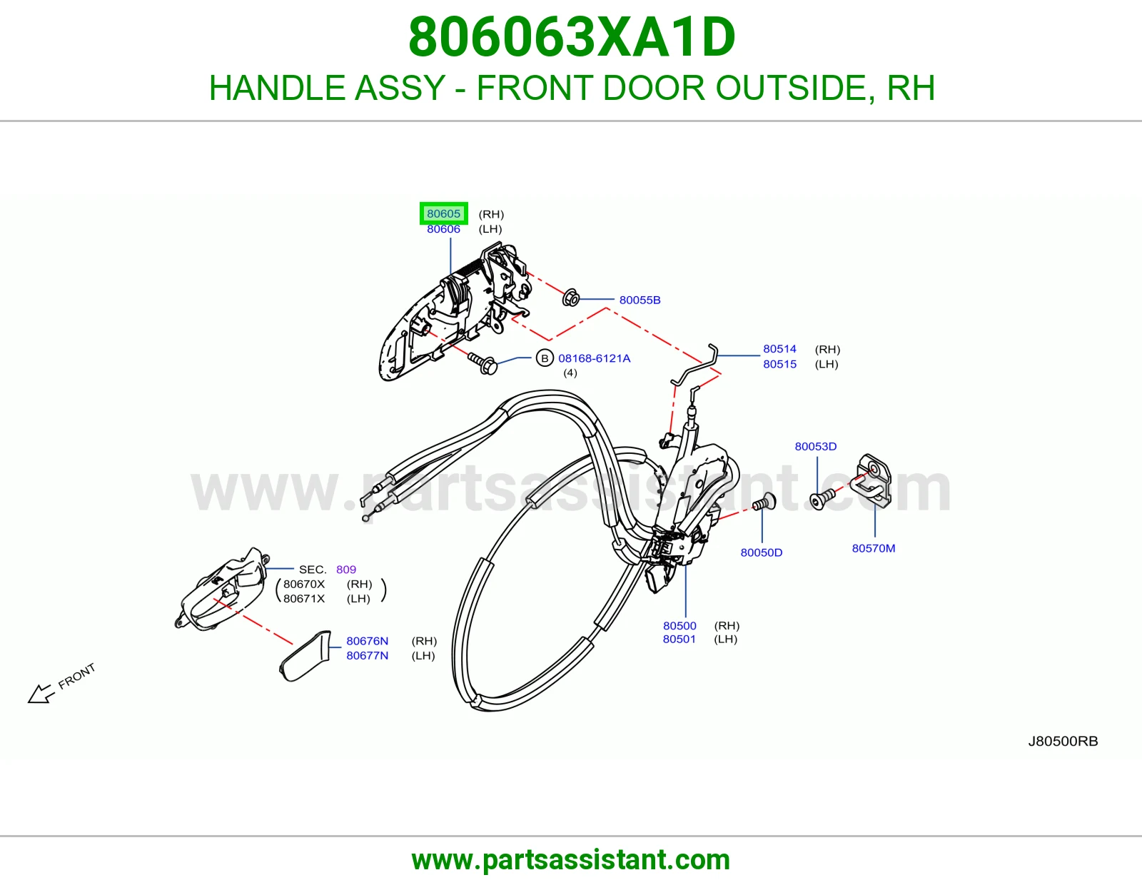 HANDLE ASSY - FRONT DOOR OUTSIDE, RH 806063XA1D