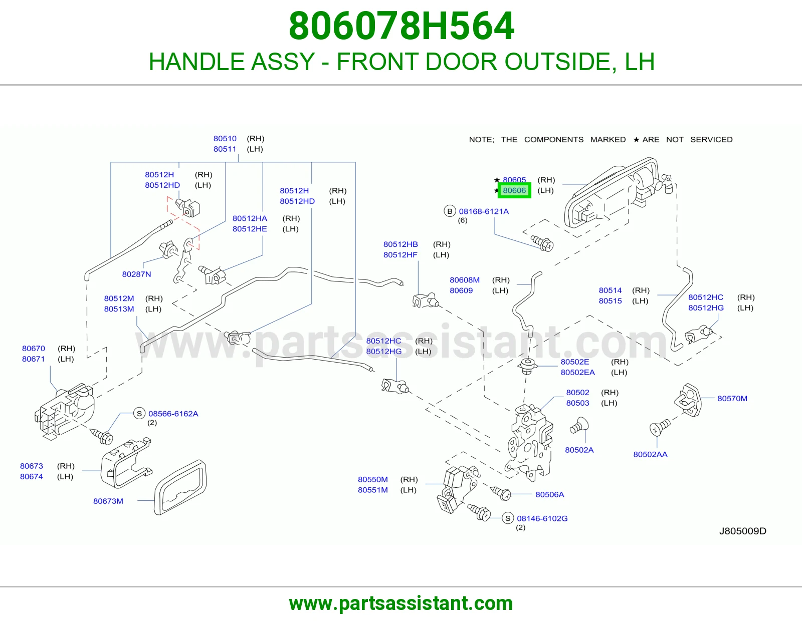 HANDLE ASSY - FRONT DOOR OUTSIDE, LH 806078H564