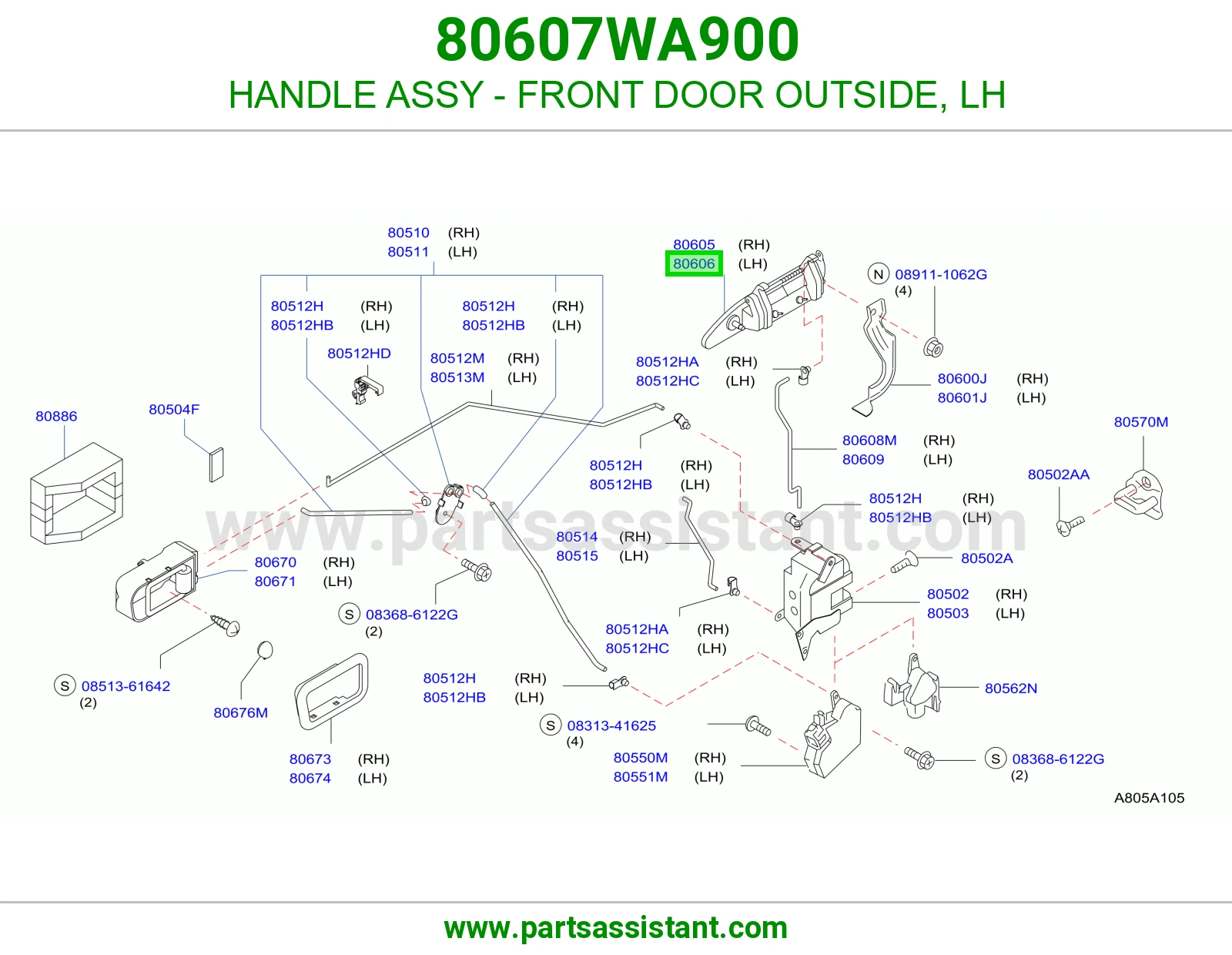 HANDLE ASSY - FRONT DOOR OUTSIDE, LH 80607WA900
