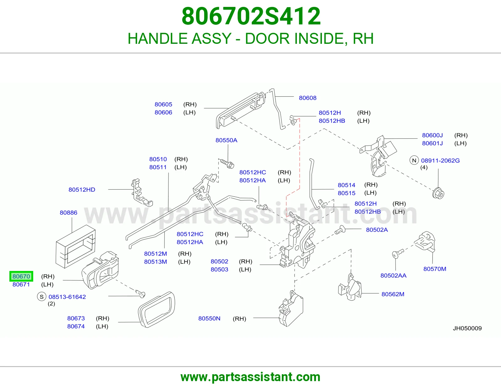HANDLE ASSY - DOOR INSIDE, RH 806702S412
