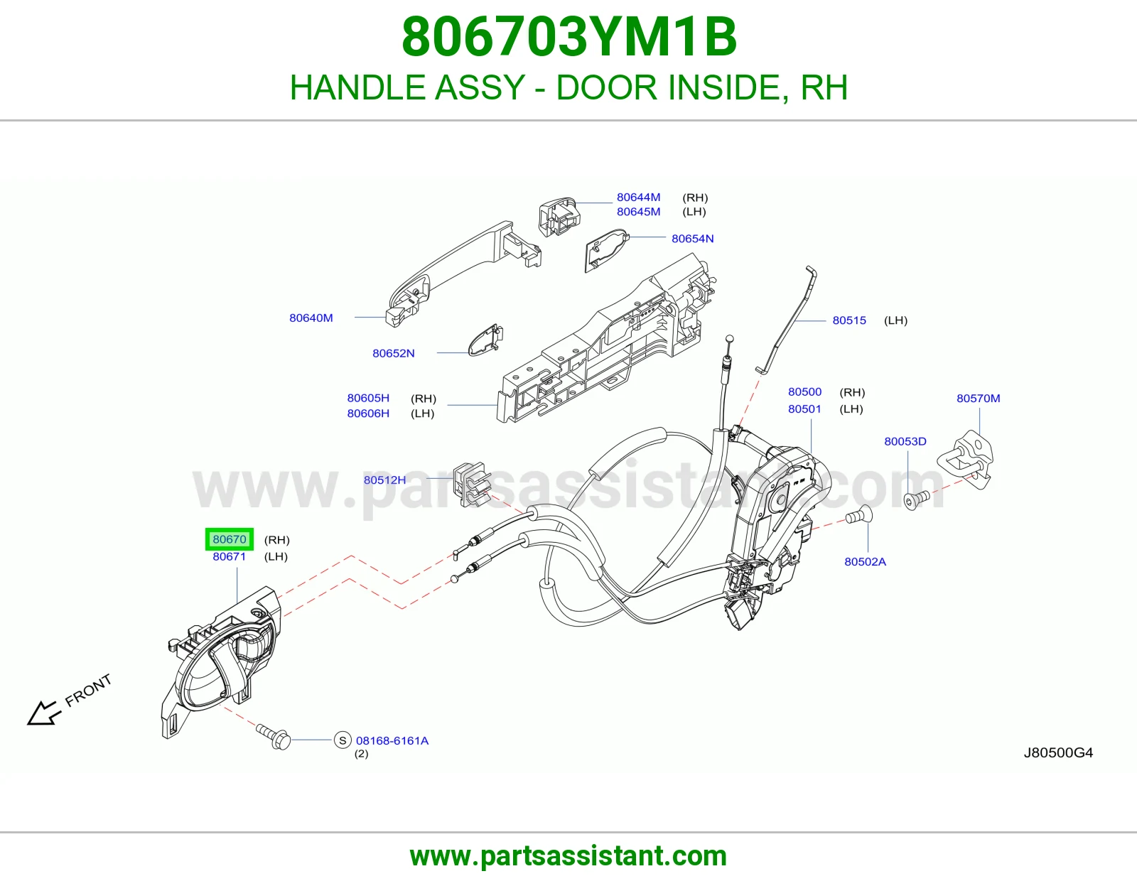 HANDLE ASSY - DOOR INSIDE, RH 806703YM1B