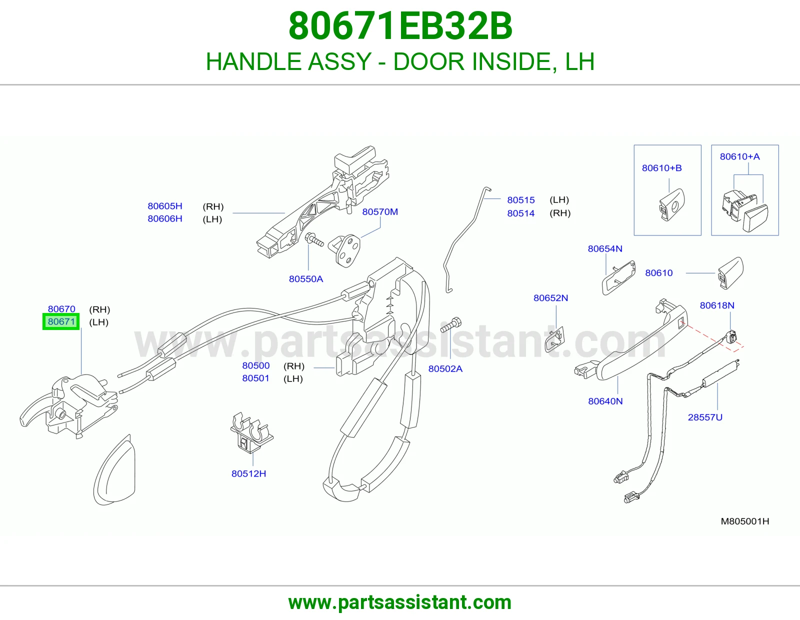 HANDLE ASSY - DOOR INSIDE, LH 80671EB32B