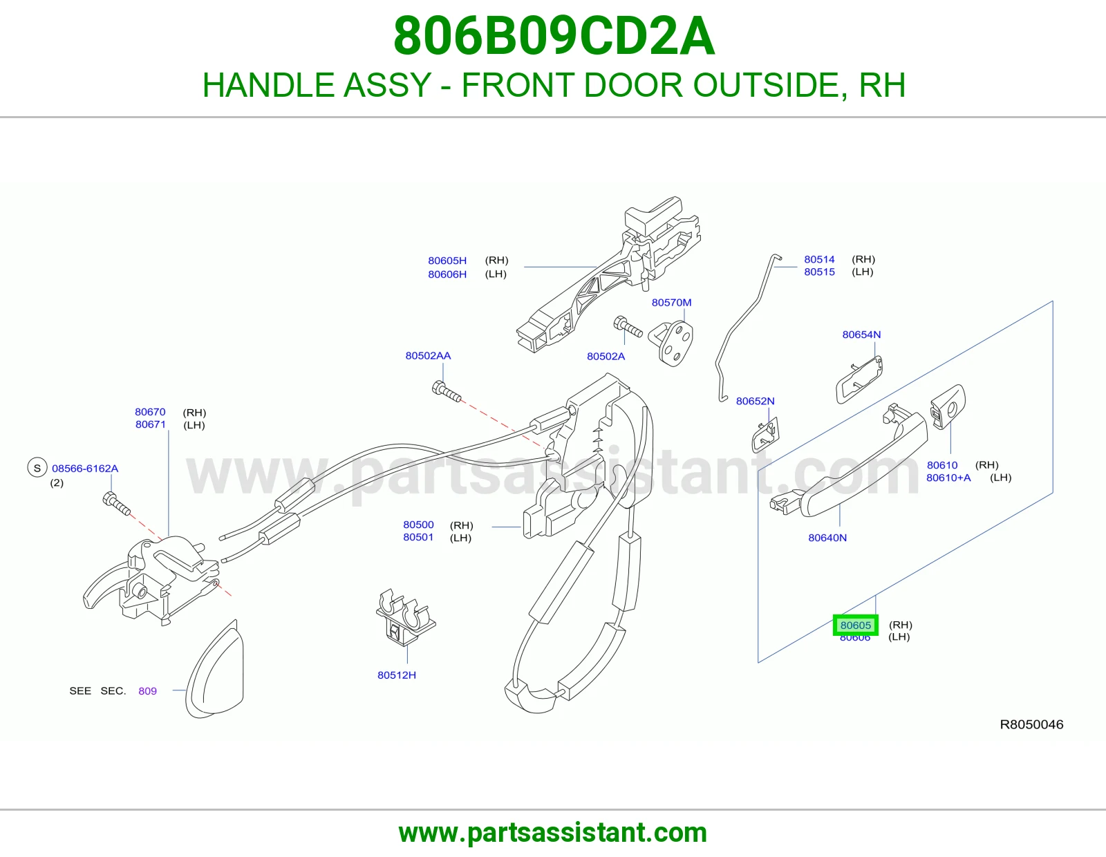 HANDLE ASSY - FRONT DOOR OUTSIDE, RH 806B09CD2A