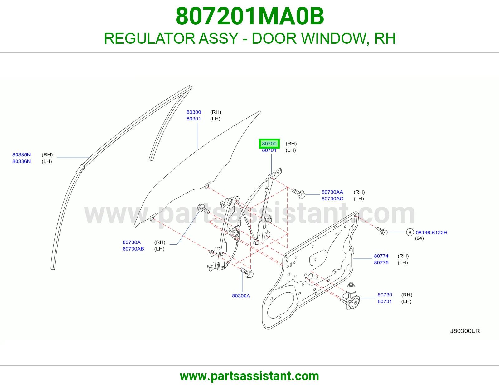 REGULATOR ASSY - DOOR WINDOW, RH 807201MA0B