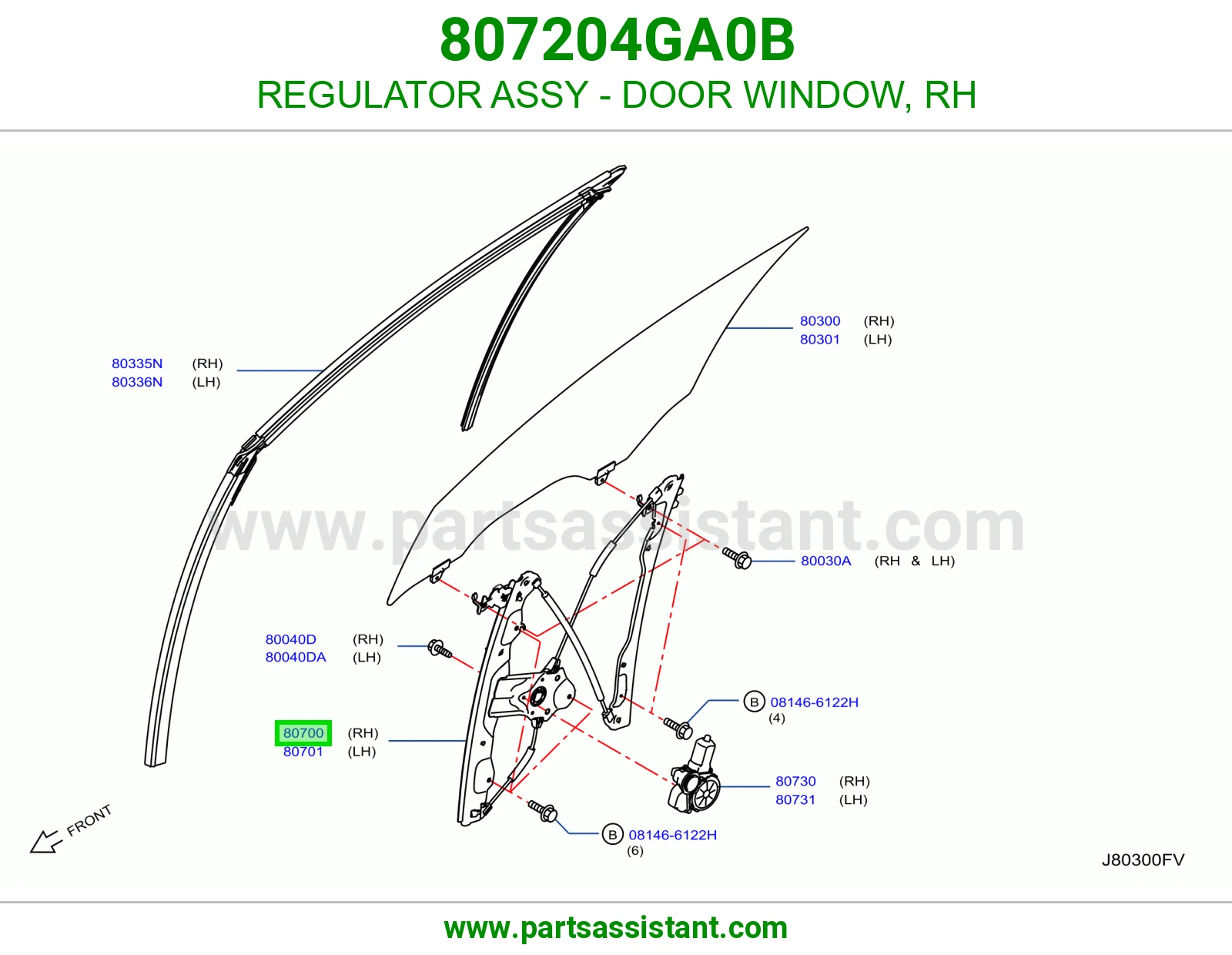 REGULATOR ASSY - DOOR WINDOW, RH 807204GA0B